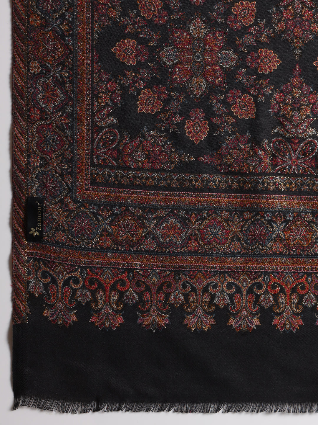 Traditional Kani Weave Pure Wool Shawl for Men | Black