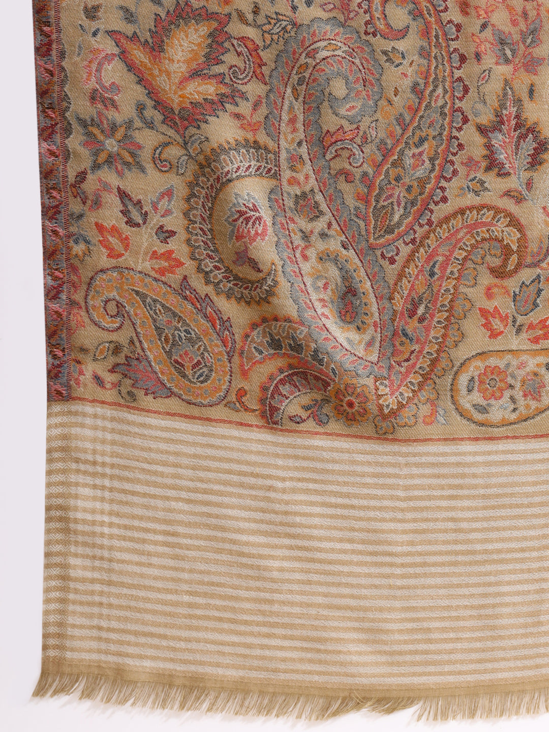 Kani Weave Woven Border Pure Wool Shawl for Men | Brown