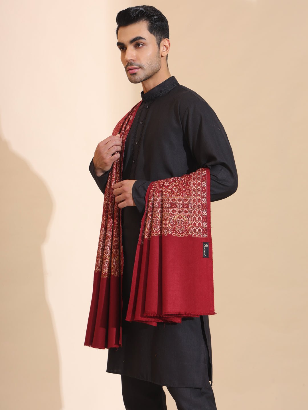 Woven Ethnic Patterned Warm Shawl for Men | Maroon