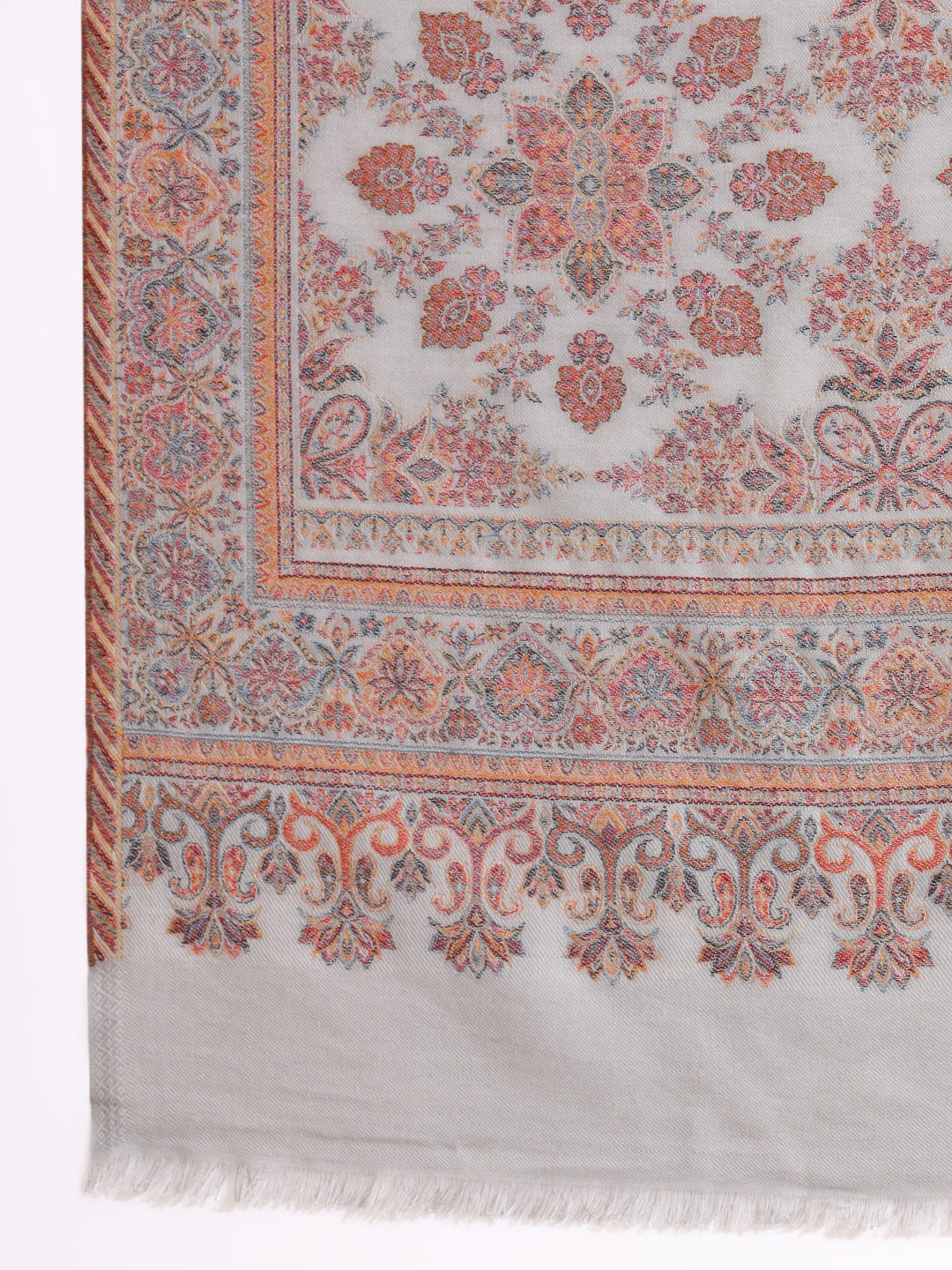 Traditional Kani Weave Pure Wool Shawl for Men | Grey