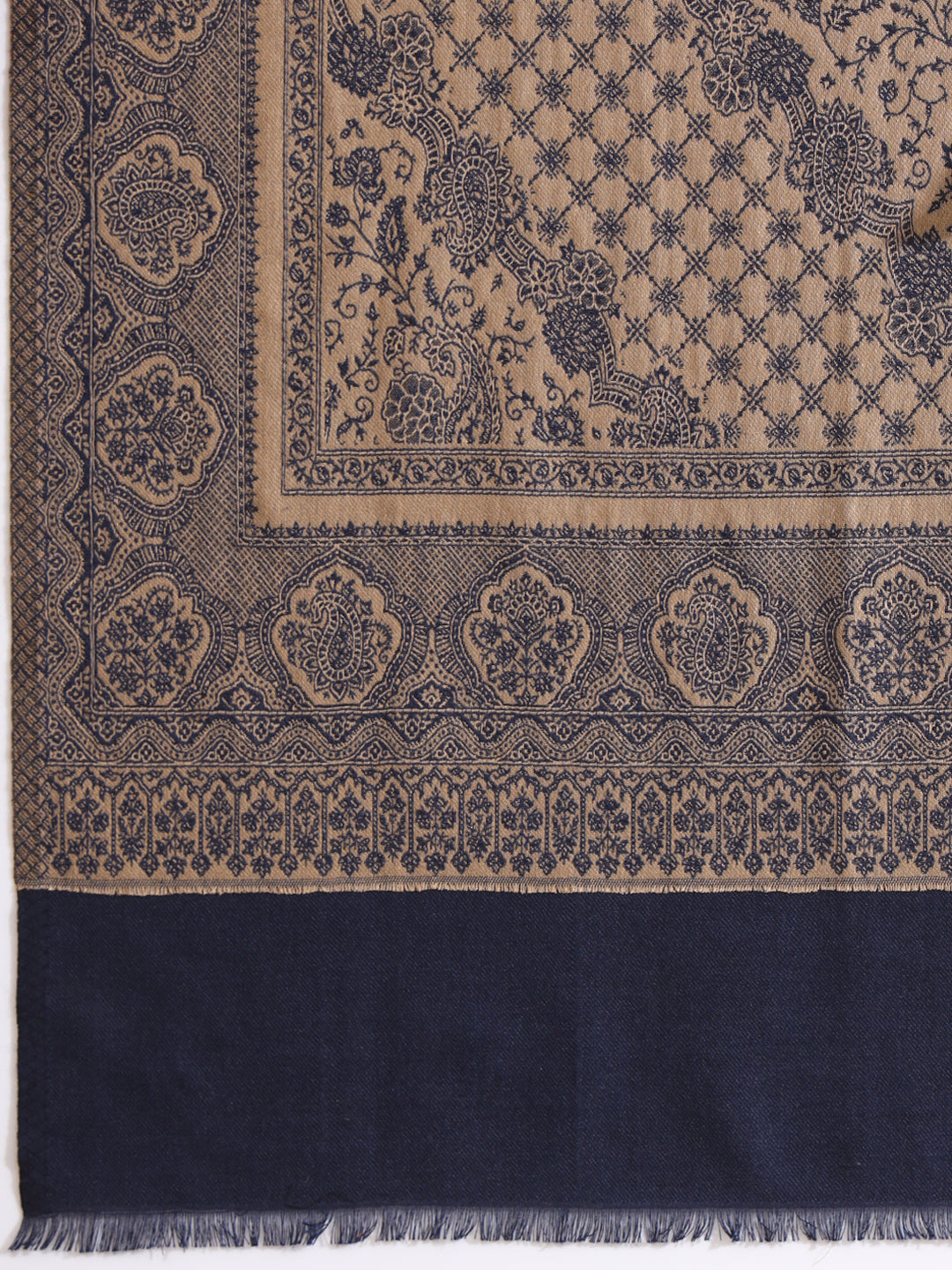 Jacquard Woven Kani Shawl with Fine Floral Motifs | Navy