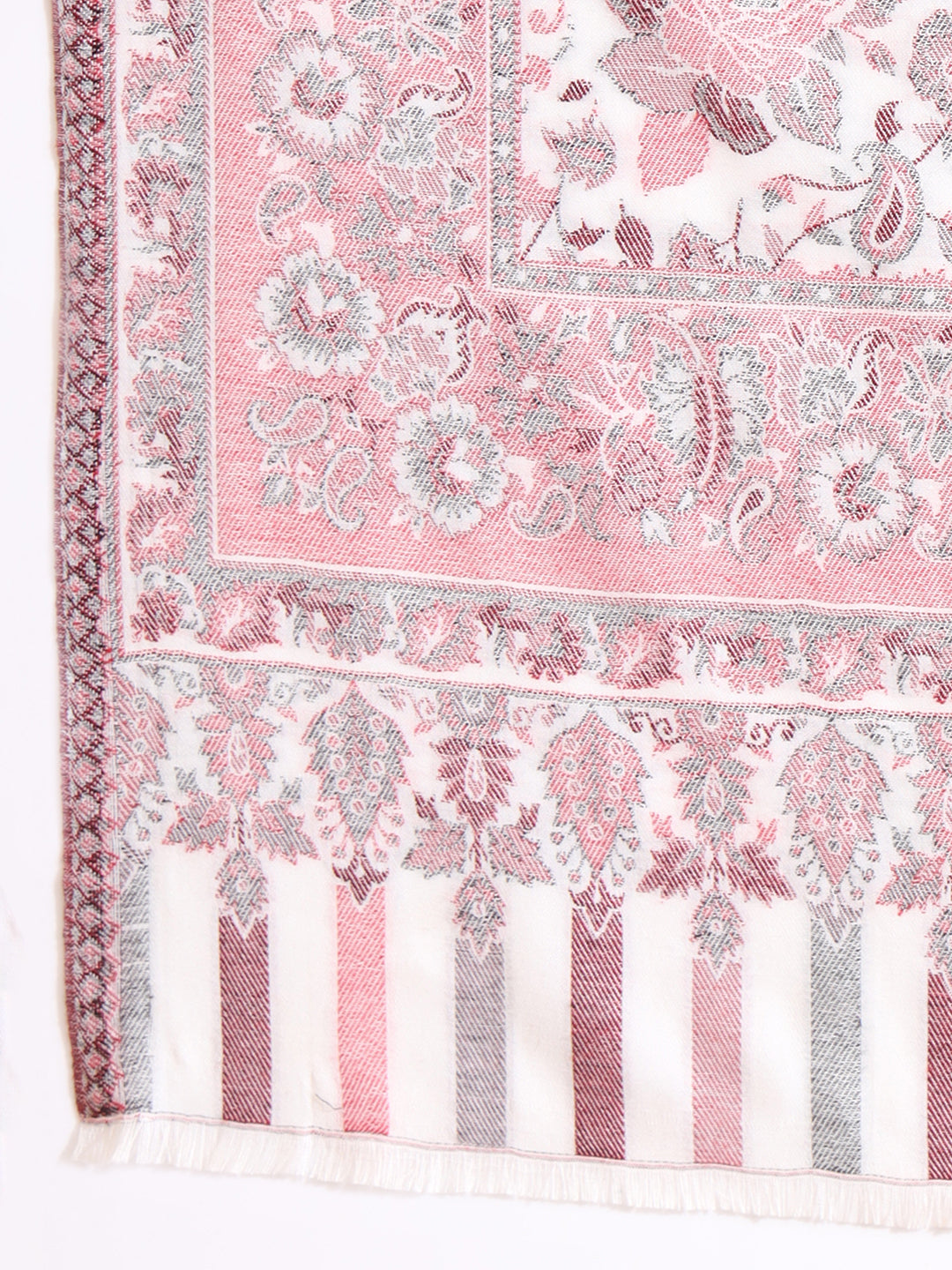 Kani Weave Floral Jaal Pattern Shawl For Women | White