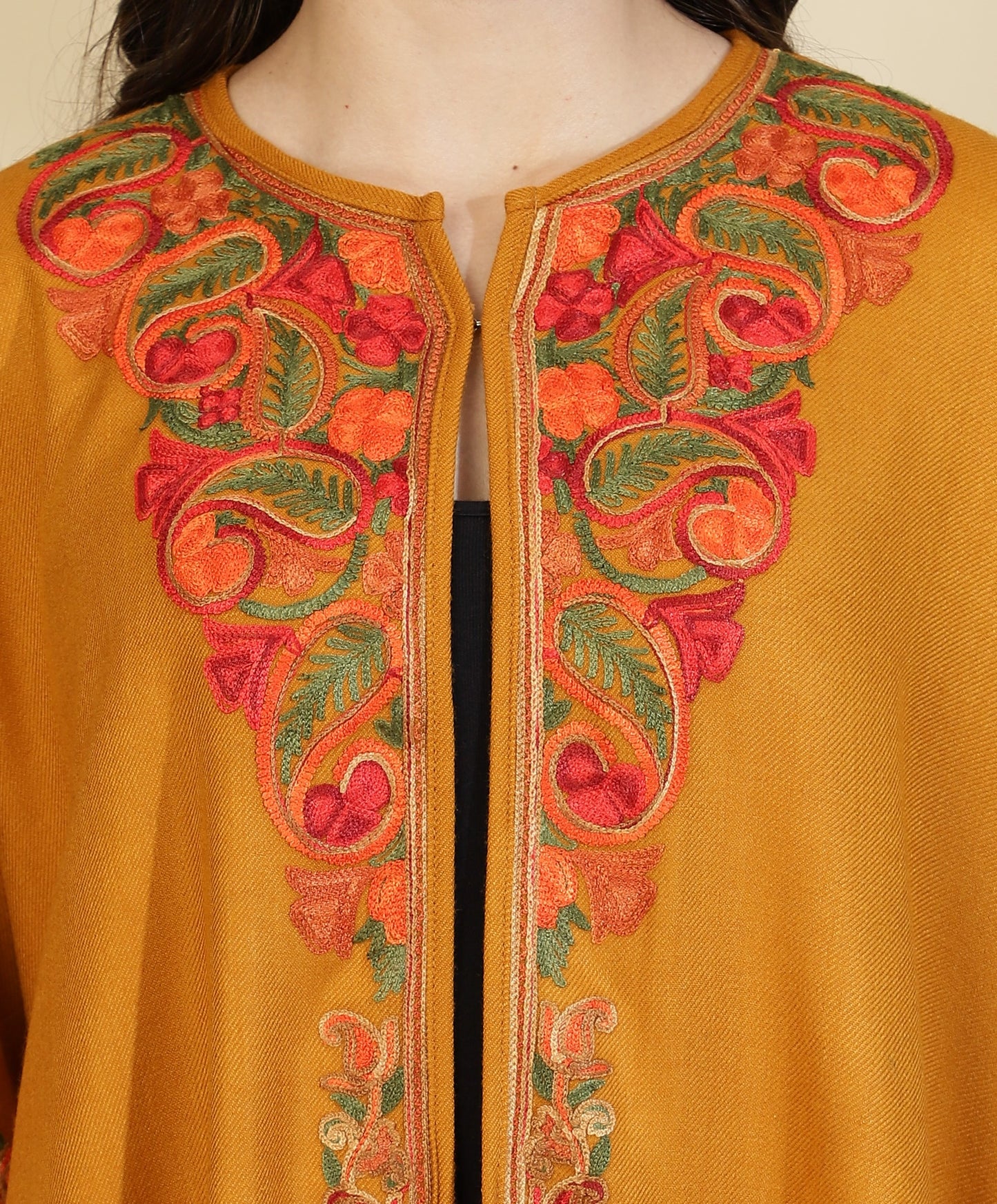 Kashmiri Embroidery Mustard Pheran Shrug