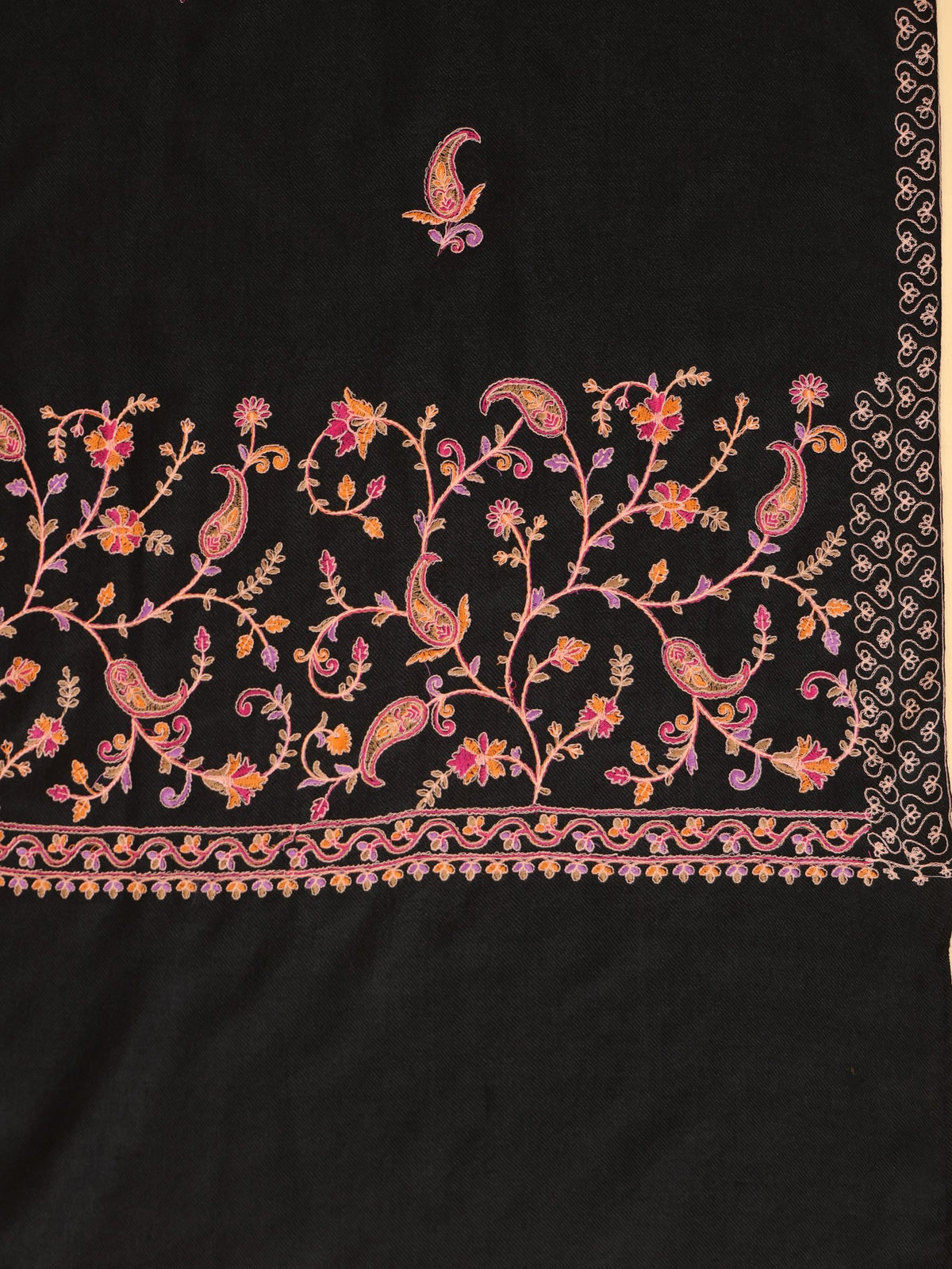 Sozni Floral Embroidery Kashmiri Shawl for Men | Black - photo 5