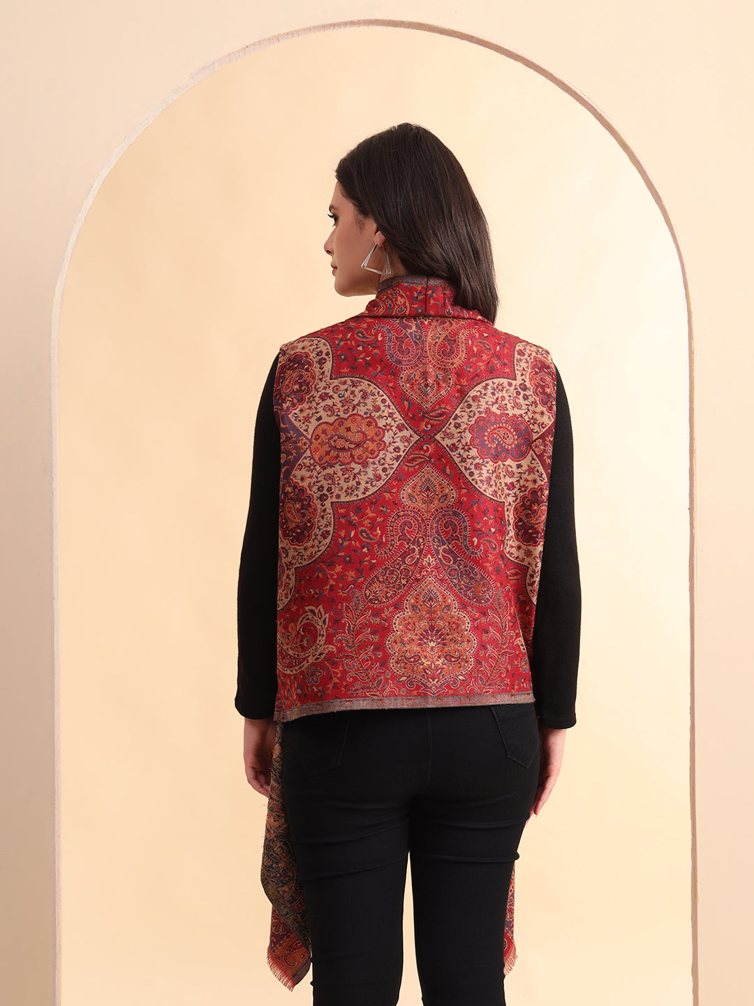 Women's Woven Royal Jamawar Cape Shrug | Maroon