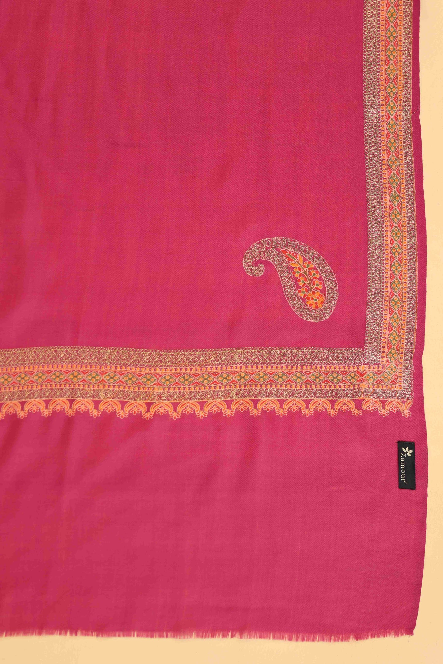 Kashmiri Sozni Zari Embroidery Shawl | Pink