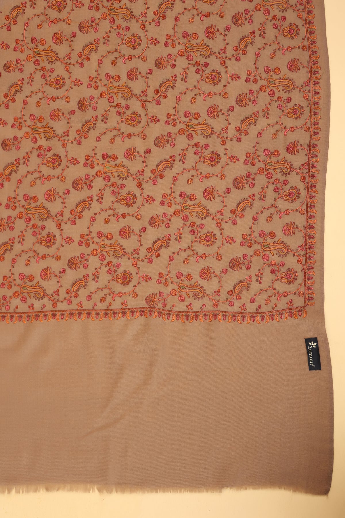 Pure Wool Shawl with All-over Multicolour Royal Paisley Sozni Embroidery - view 8
