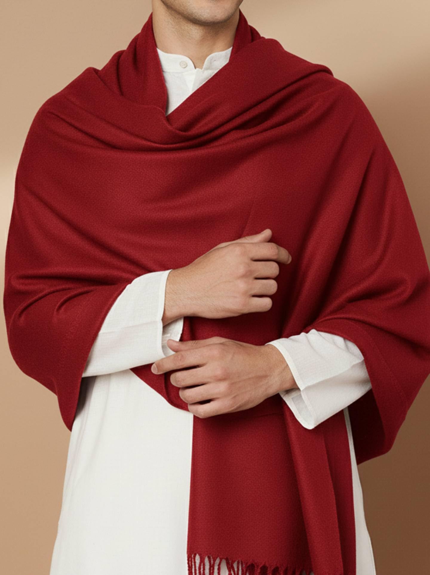 Men Lightweight Solid Color Warm Stole | Red