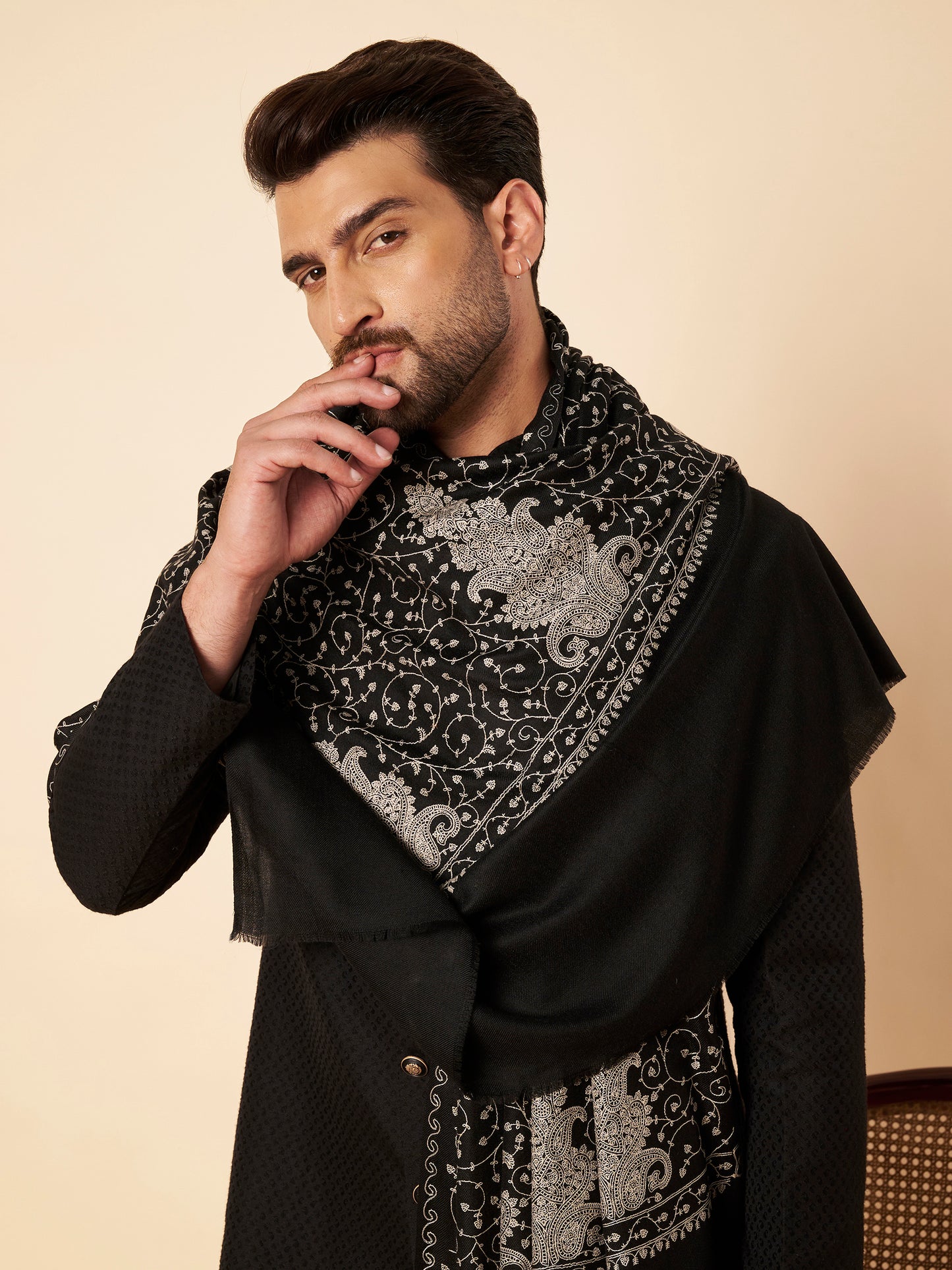Pure Wool Shawl with All-over Royal Motifs Sozni Embroidery - view 5