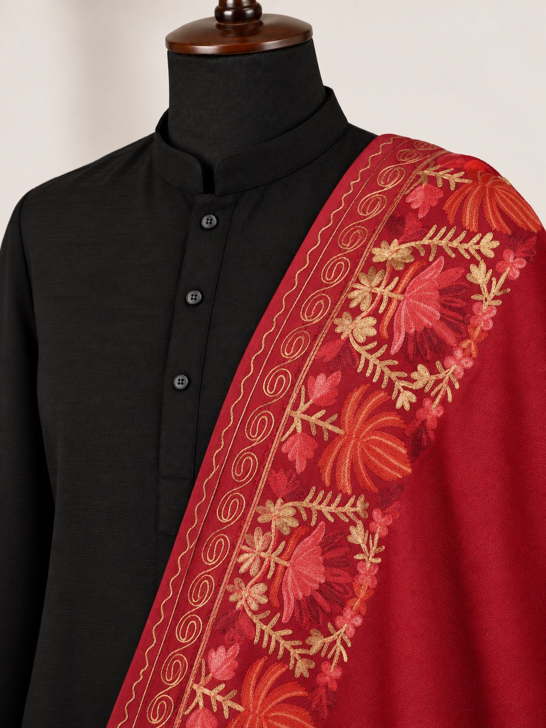 Kashmiri Aari Embroidery Woollen Stole for Men | Red - view 7