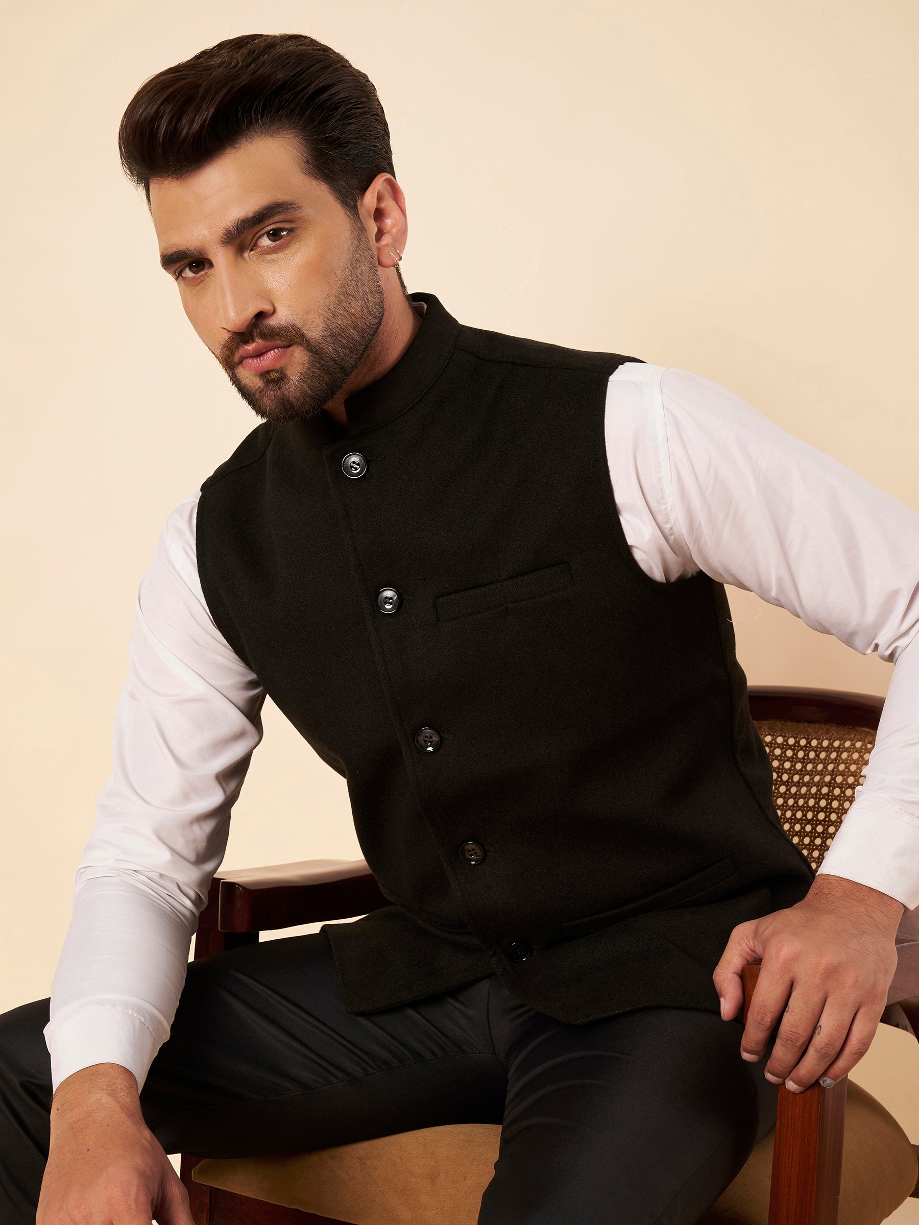 Zamour Men's Tweed Nehru Jacket | Classic Ethnic & Formal Waistcoat