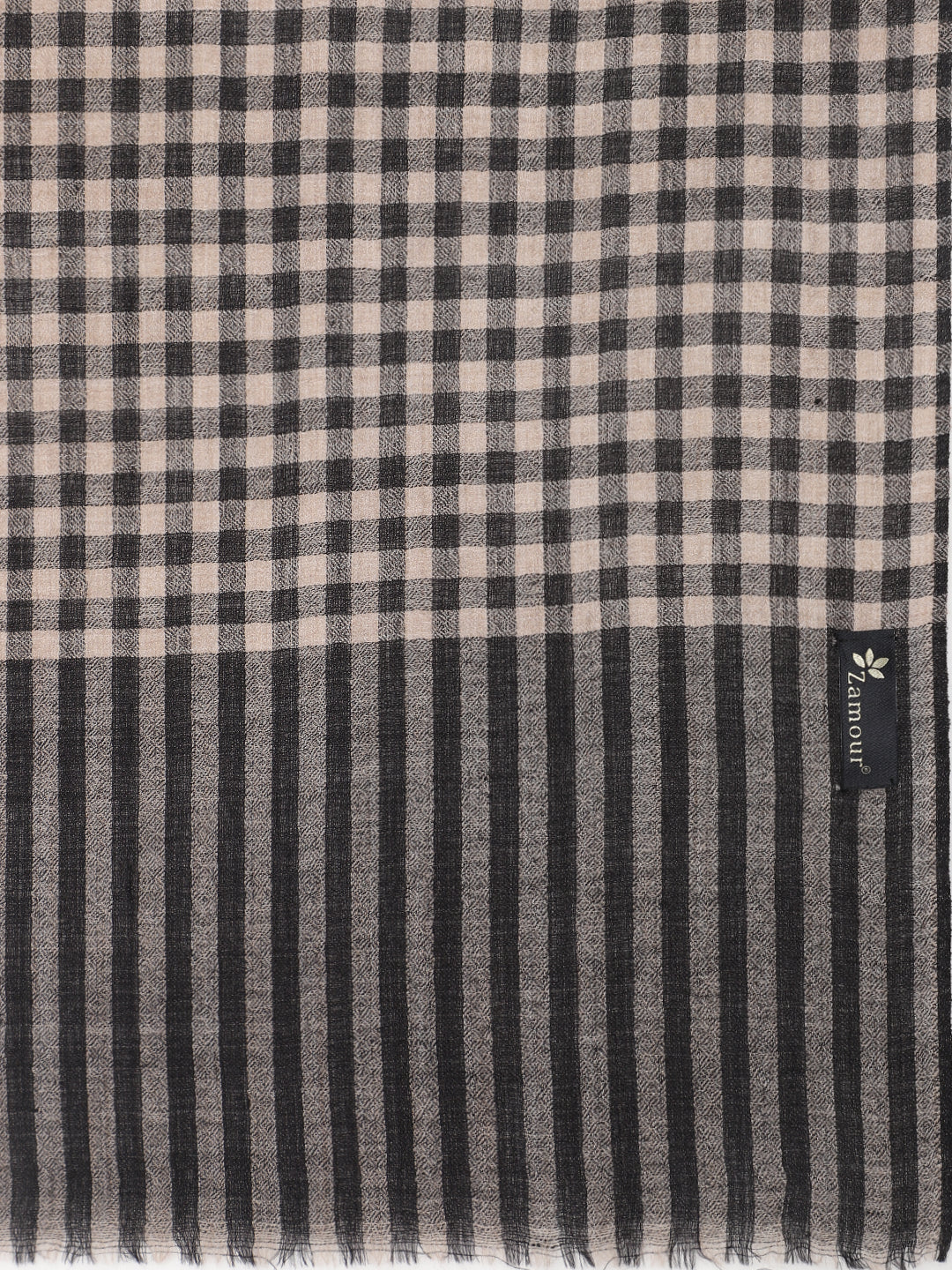 Pure Wool Woven Checks Soft Touch Stole for Men | Black - view 4