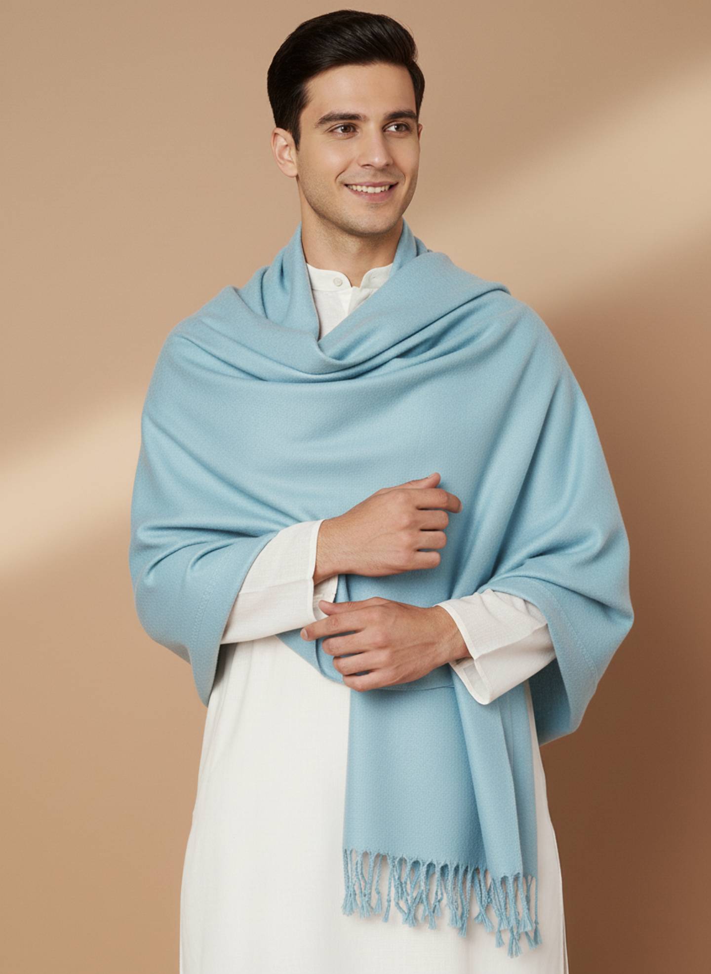 Men Lightweight Solid Color Warm Stole | Blue
