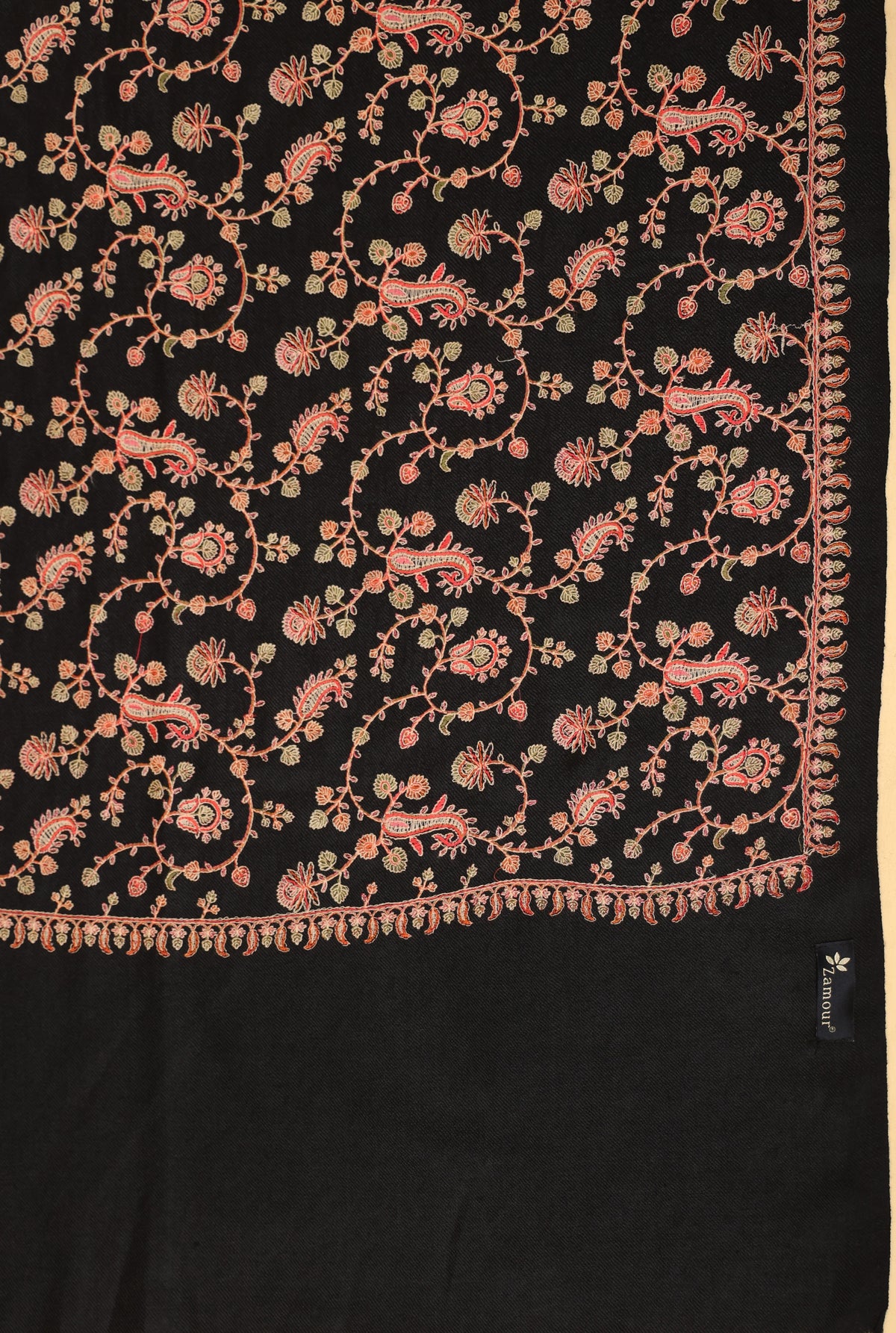 Kashmiri Sozni Floral Embroidery Shawl for Men | Black - view 4