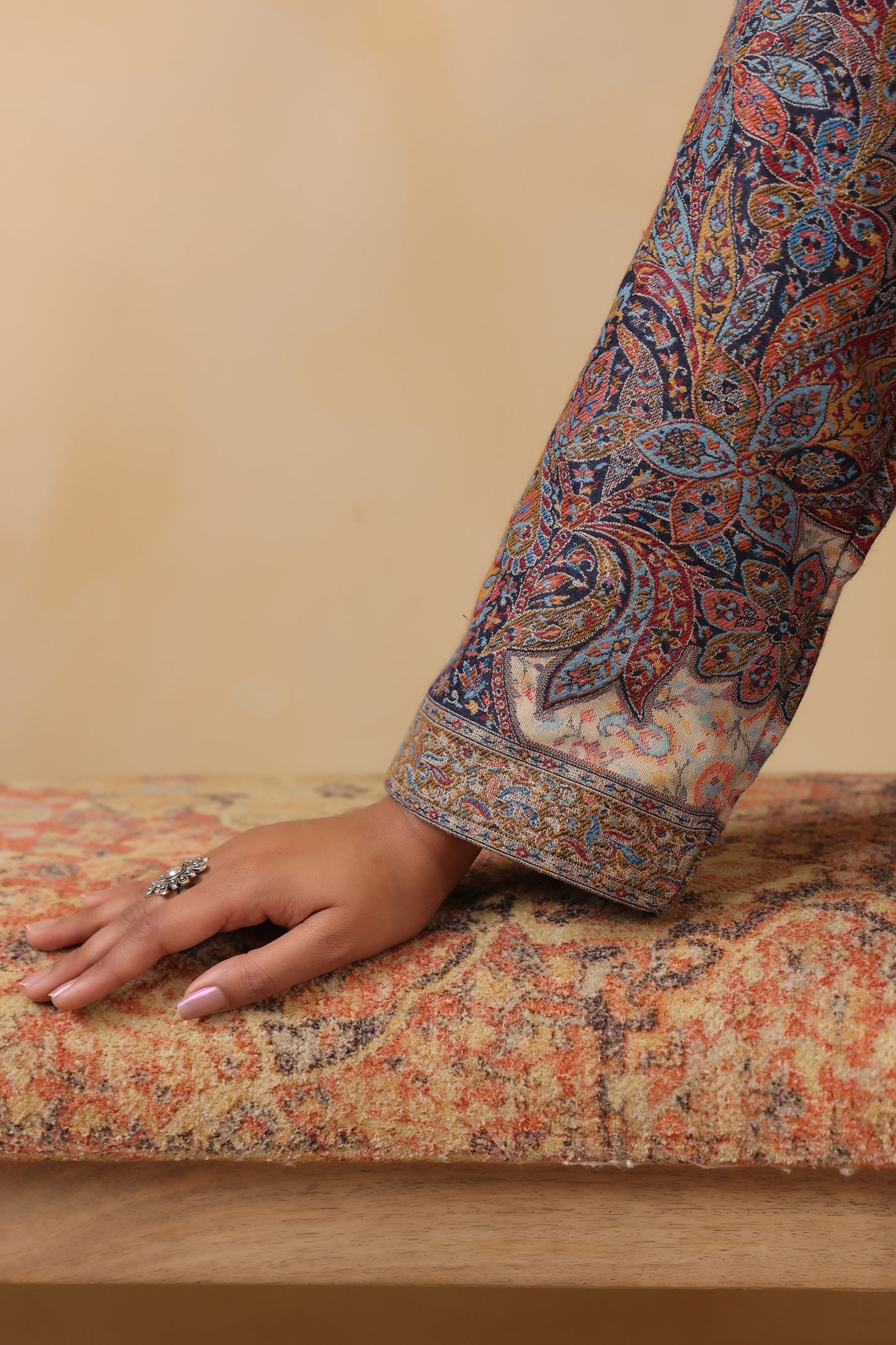 Women's Kaani Woven Winter Kurta | Navy Blue