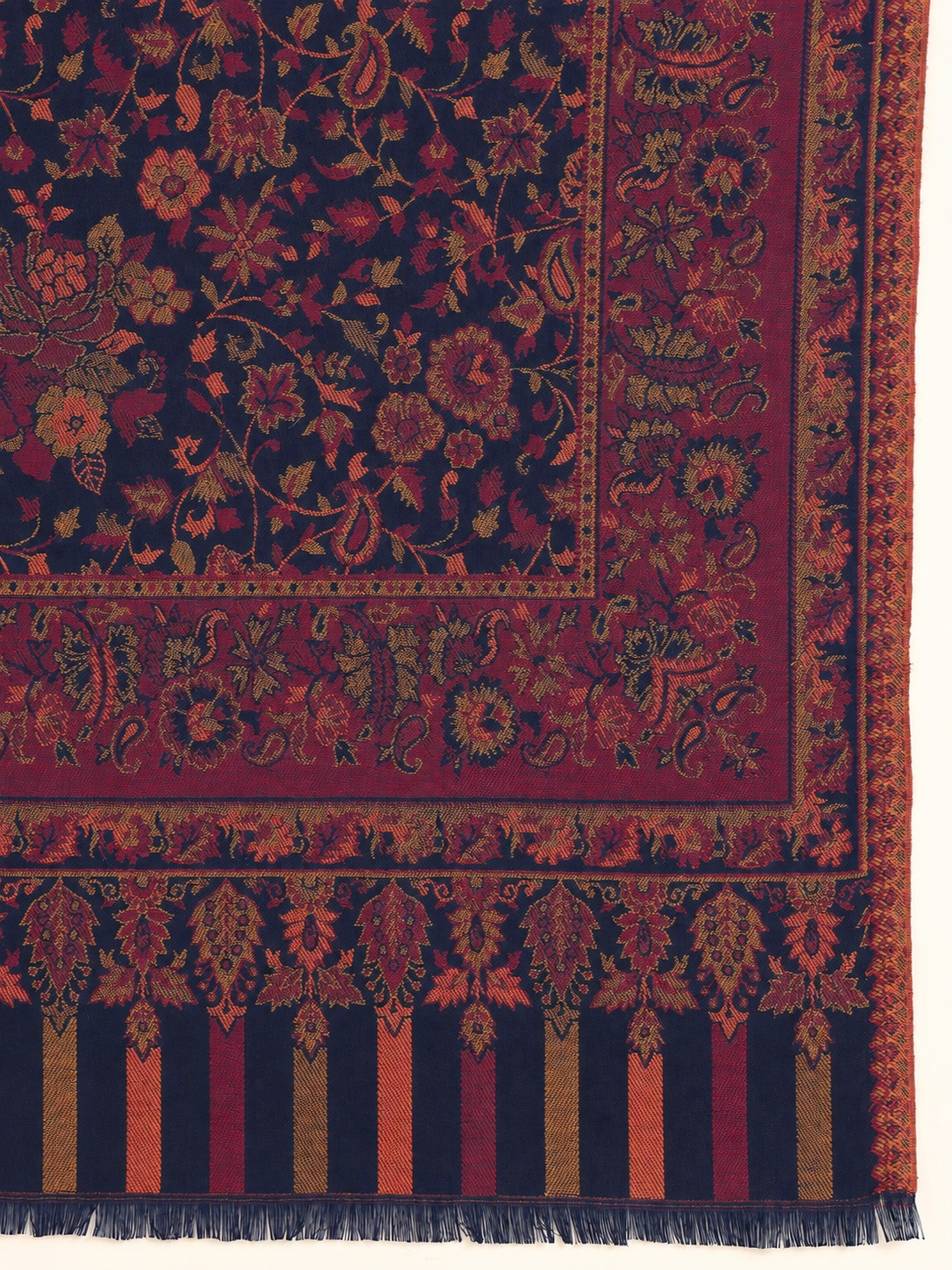 Kani Weave Floral Jaal Pattern Shawl for Men | Blue - view 5