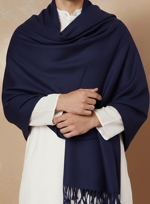Men Lightweight Solid Color Warm Stole | Navy Blue