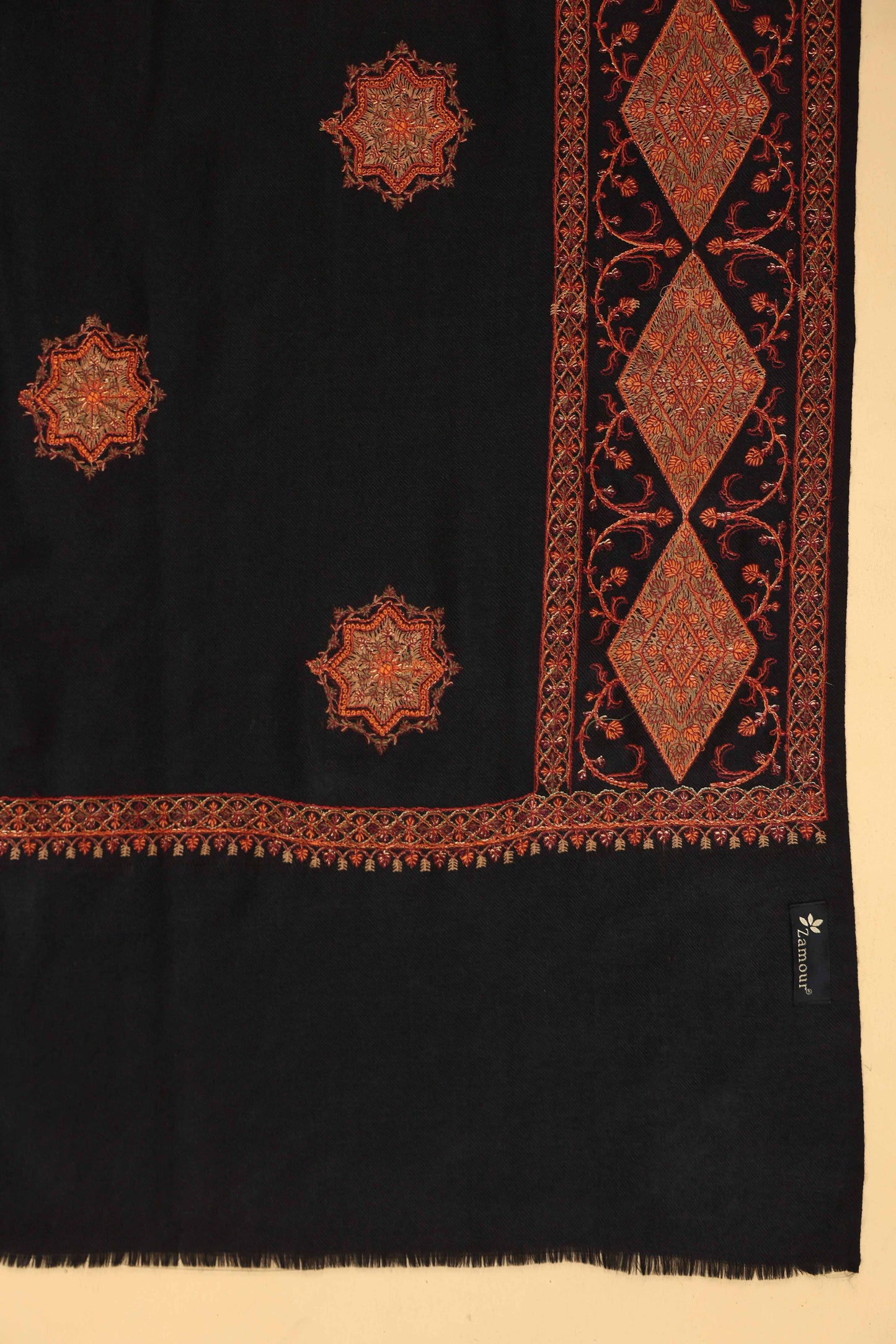 Kashmiri Sozni Floral Embroidery Shawl | Black