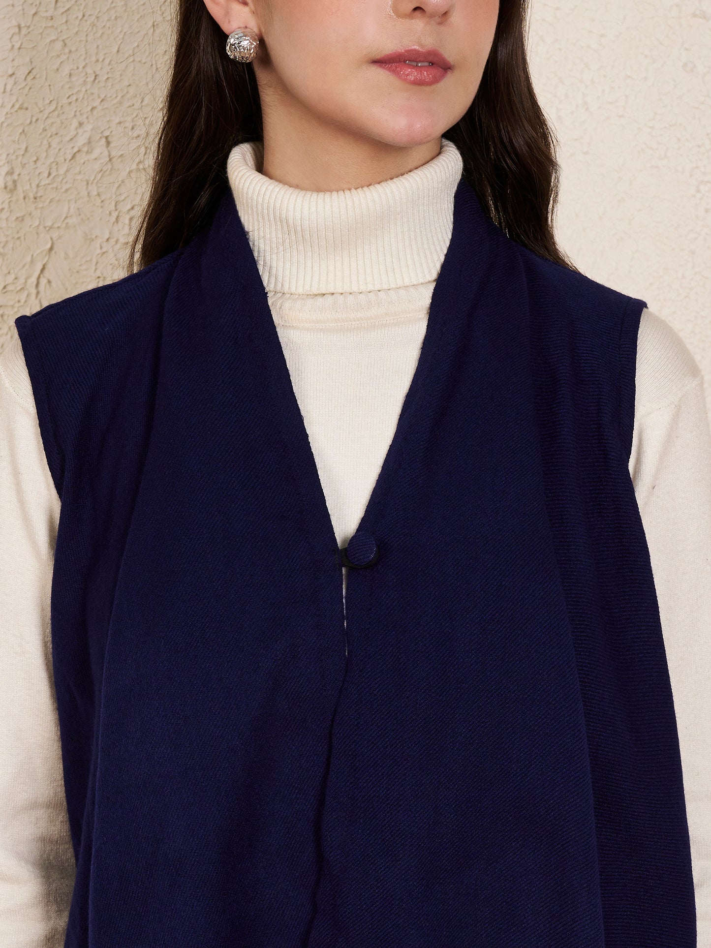 Women's Sleeveless Plain Shrug Cardigan | Navy Blue