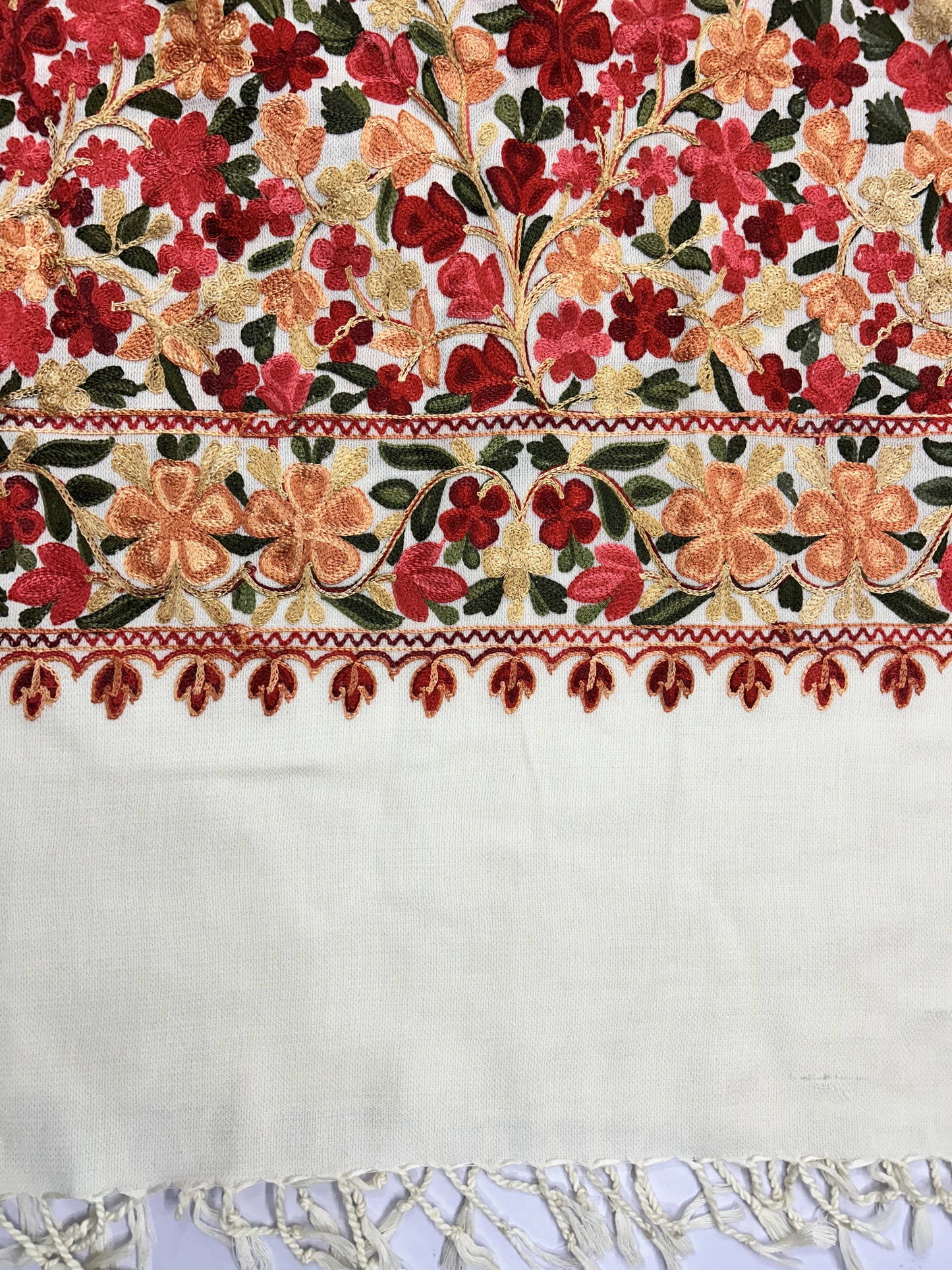 Kashmiri Aari Embroidery Woollen Stole for Women | White - view 4