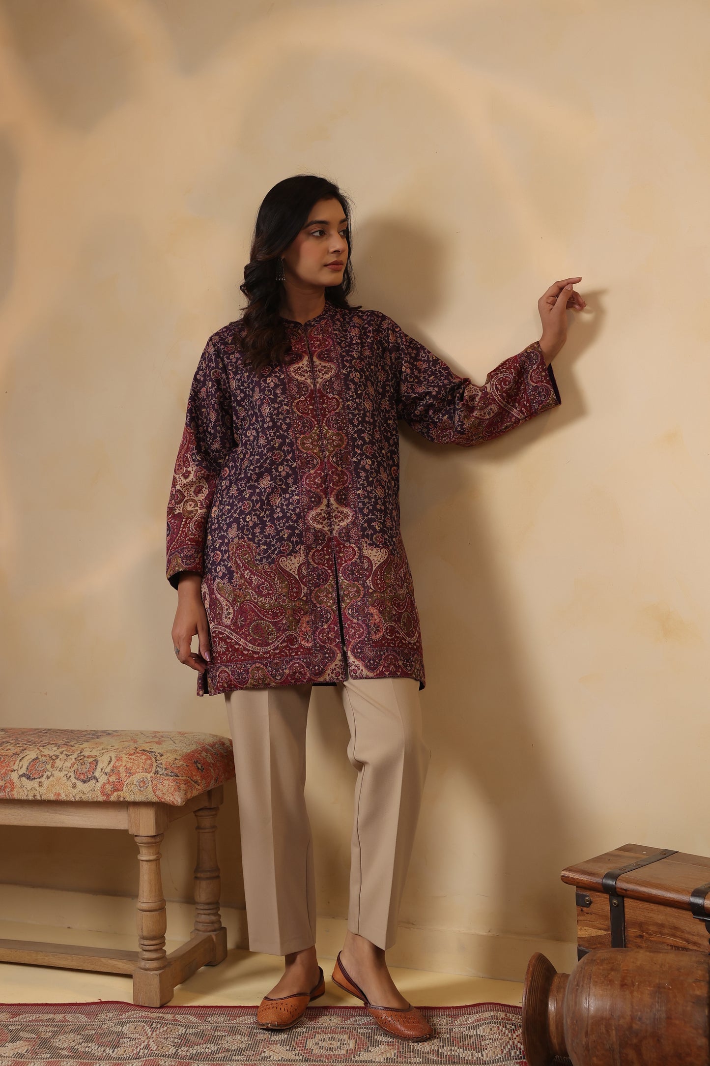 Women's Kaani Woven Winter Kurta | Purple