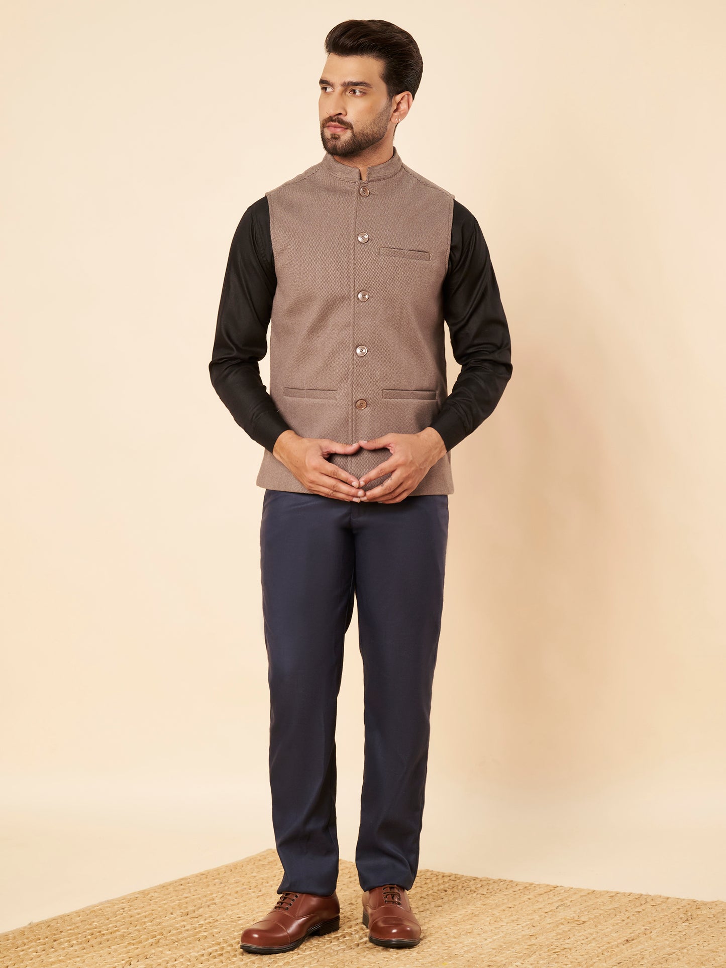 Men's Tweed Nehru Jacket | Brown