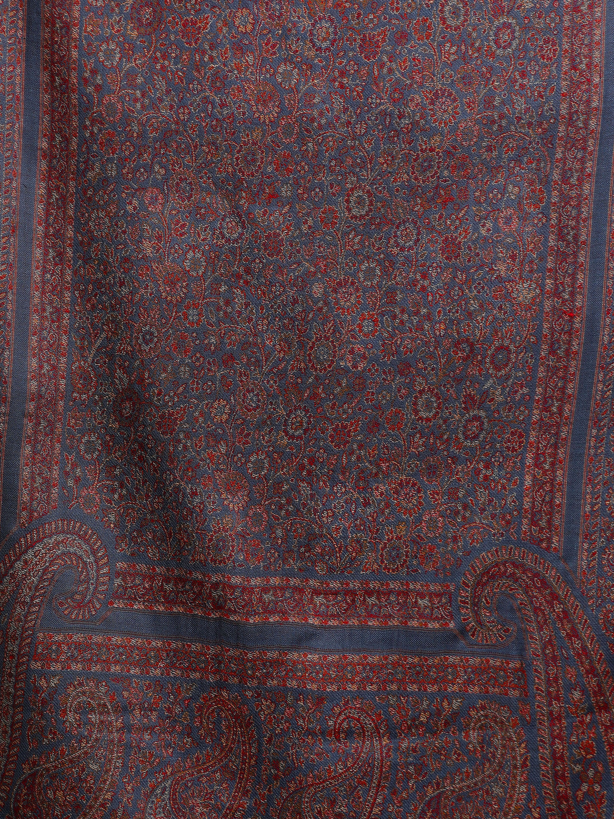 Kashmiri Kani Stole for Men in Floral Weaving | Grey - view 5