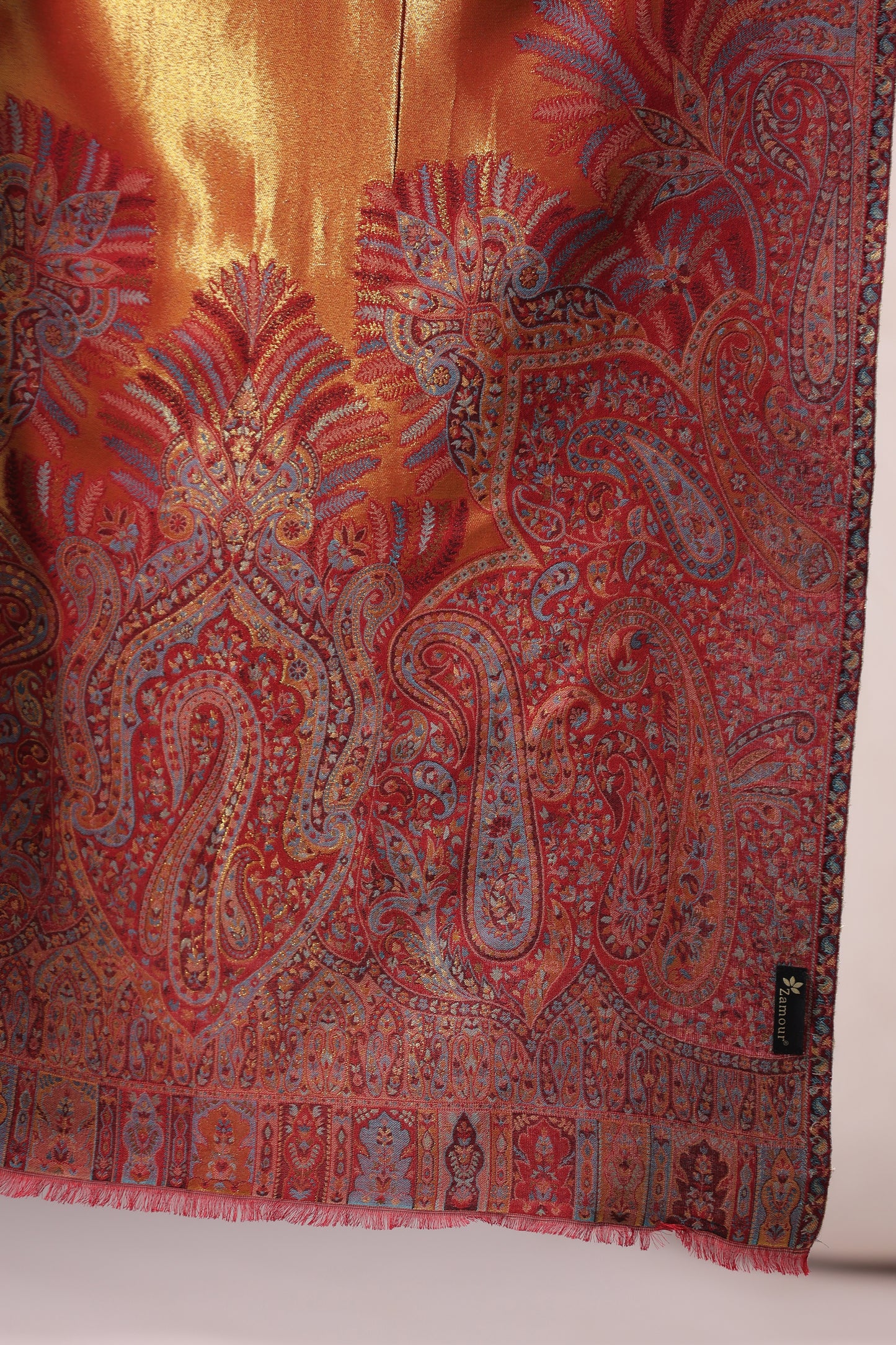 Women’s Premium Kani Woven Shawl with Zari Sheen | Rust