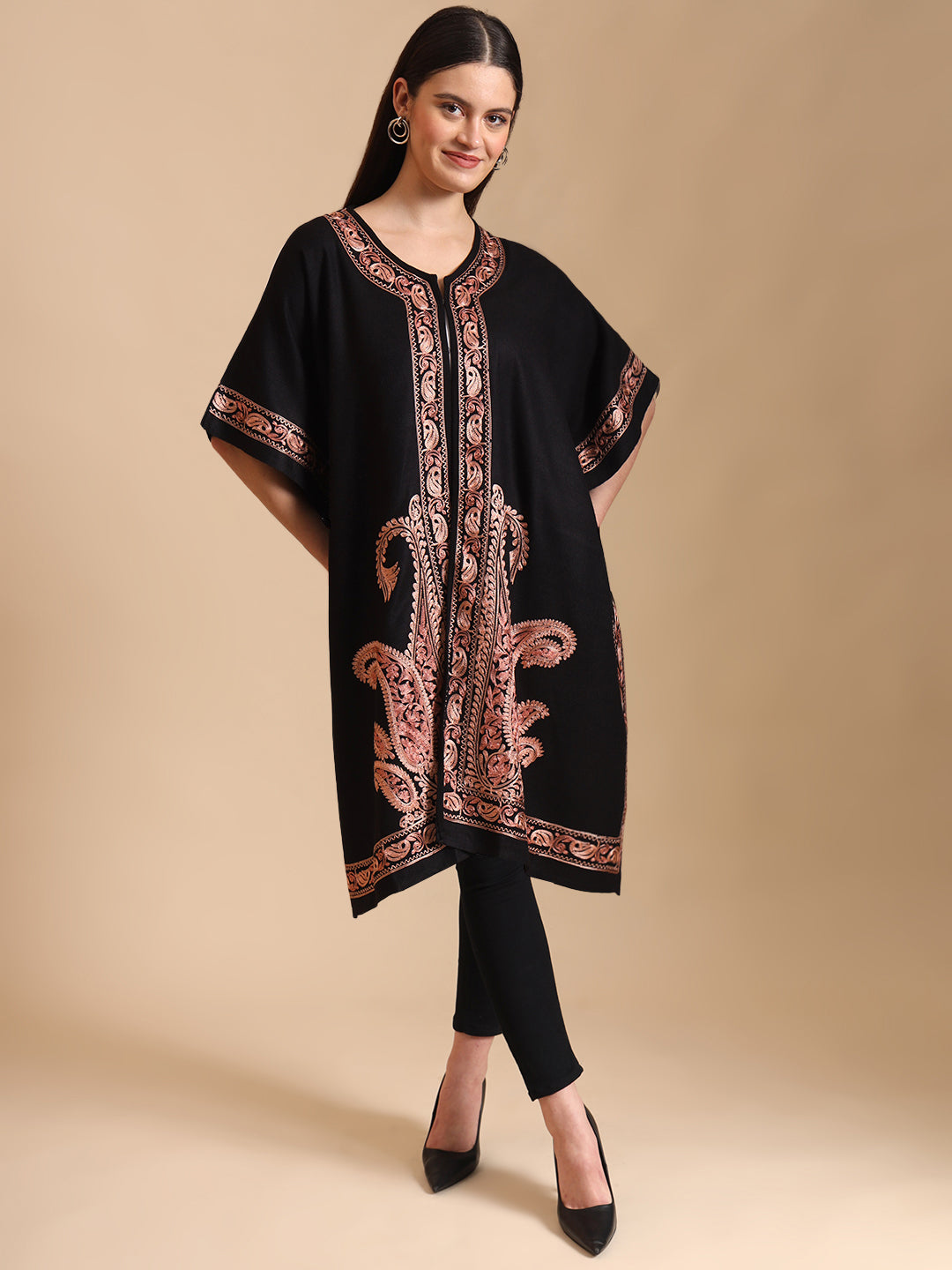 Kashmiri Embroidery Black Pheran Shrug