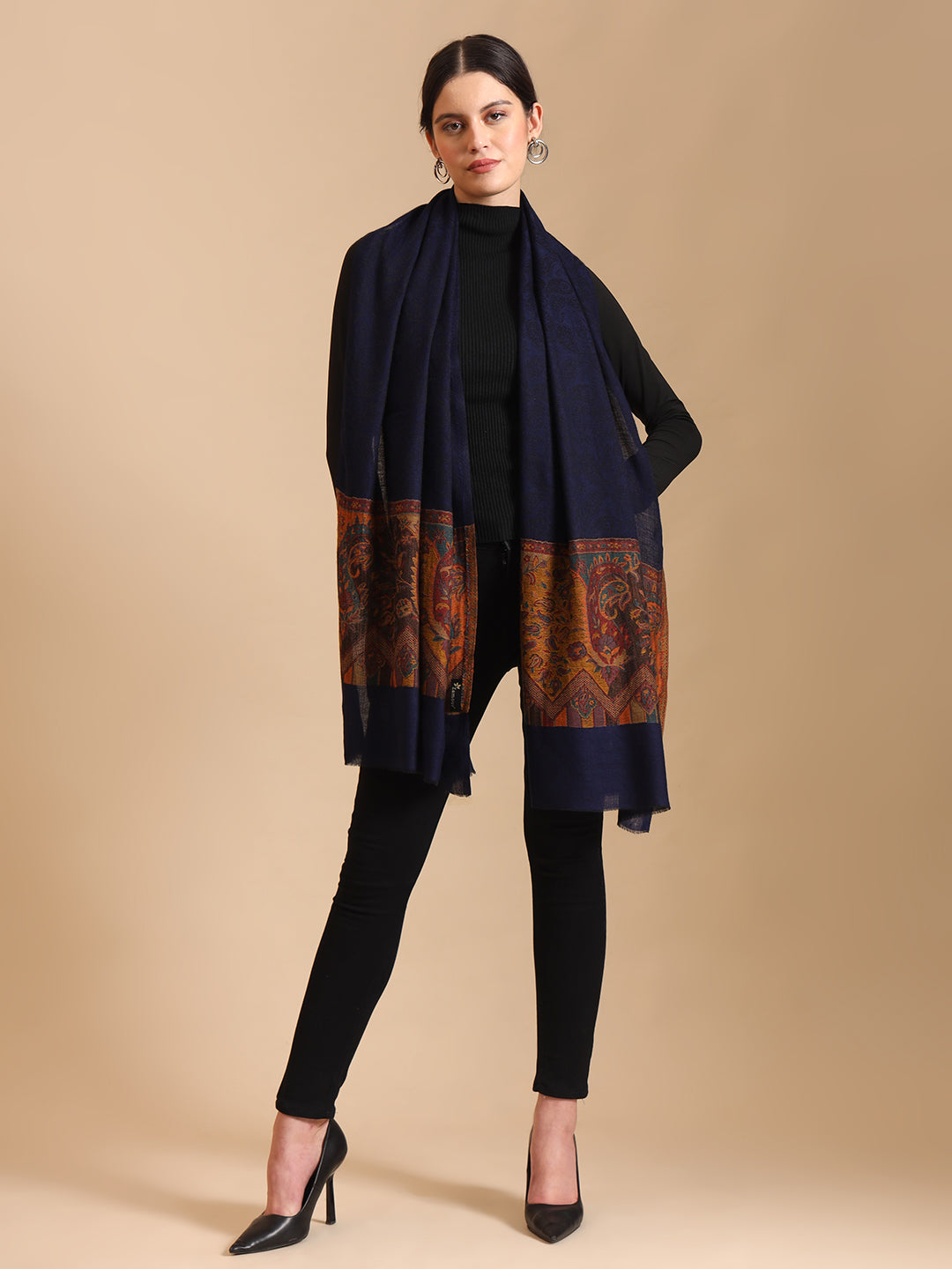 Women Pure Wool Kani Weave Soft Touch Stole | Blue