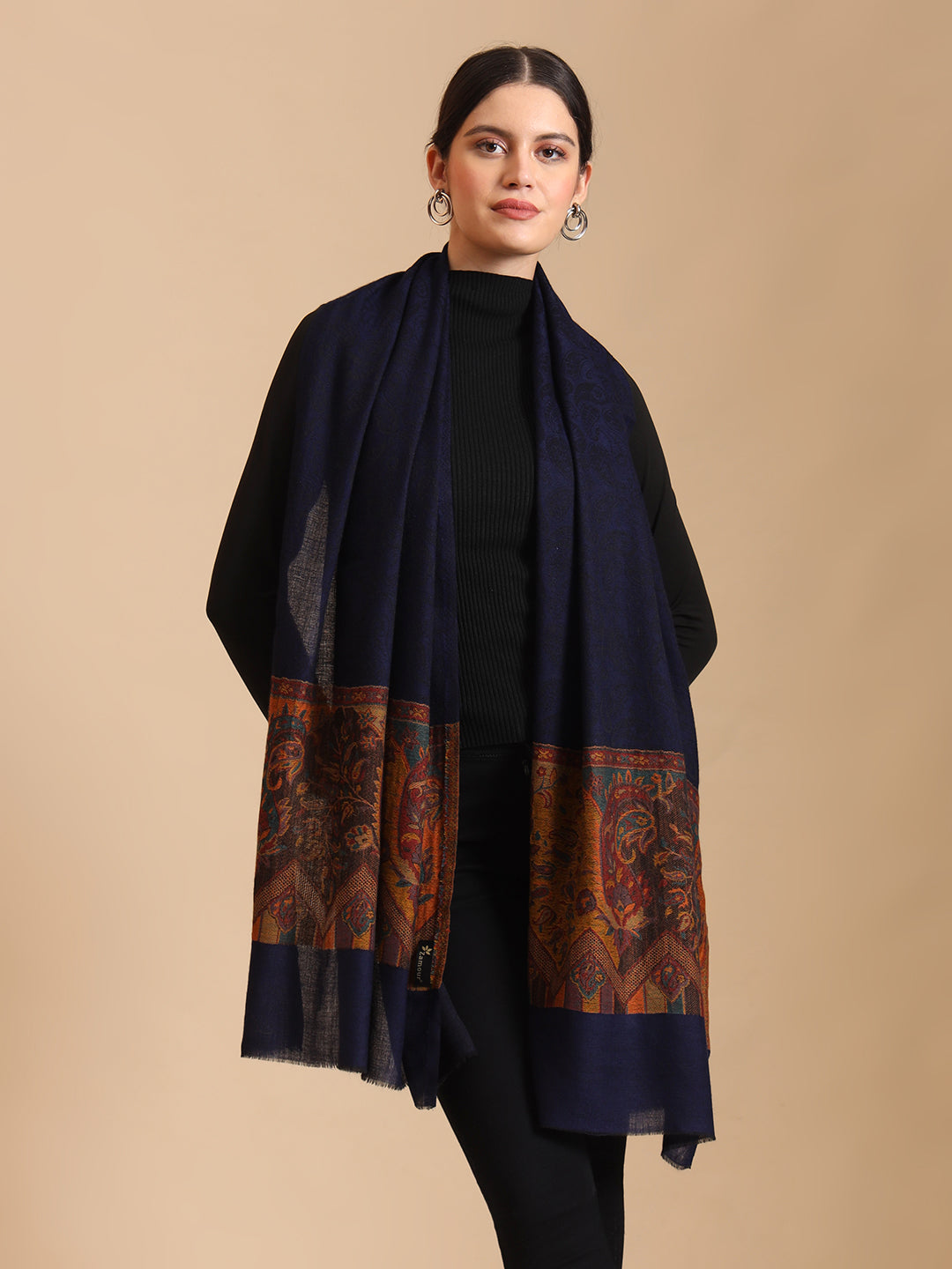 Women Pure Wool Kani Weave Soft Touch Stole | Blue