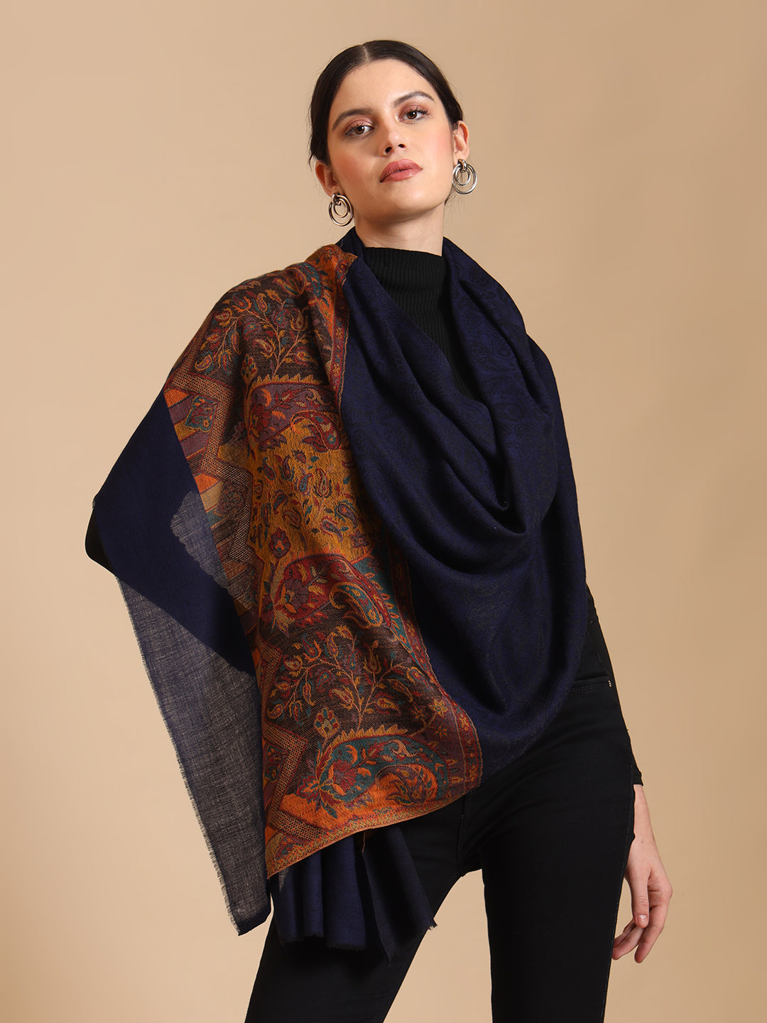 Women Pure Wool Kani Weave Soft Touch Stole | Blue