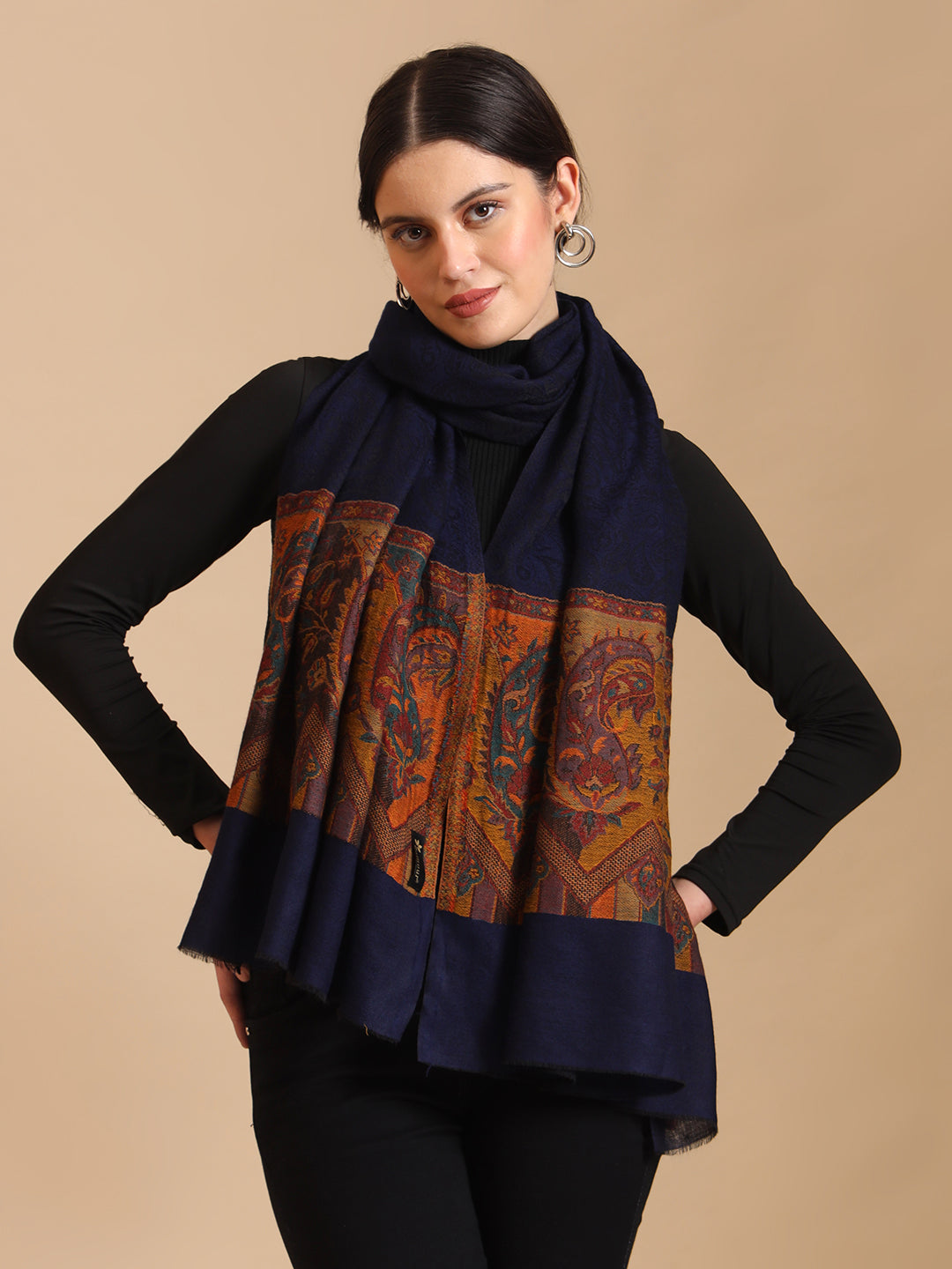Women Pure Wool Kani Weave Soft Touch Stole | Blue