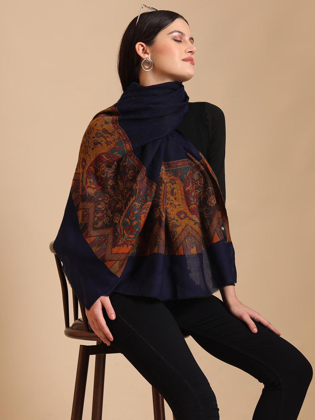 Women Pure Wool Kani Weave Soft Touch Stole | Blue