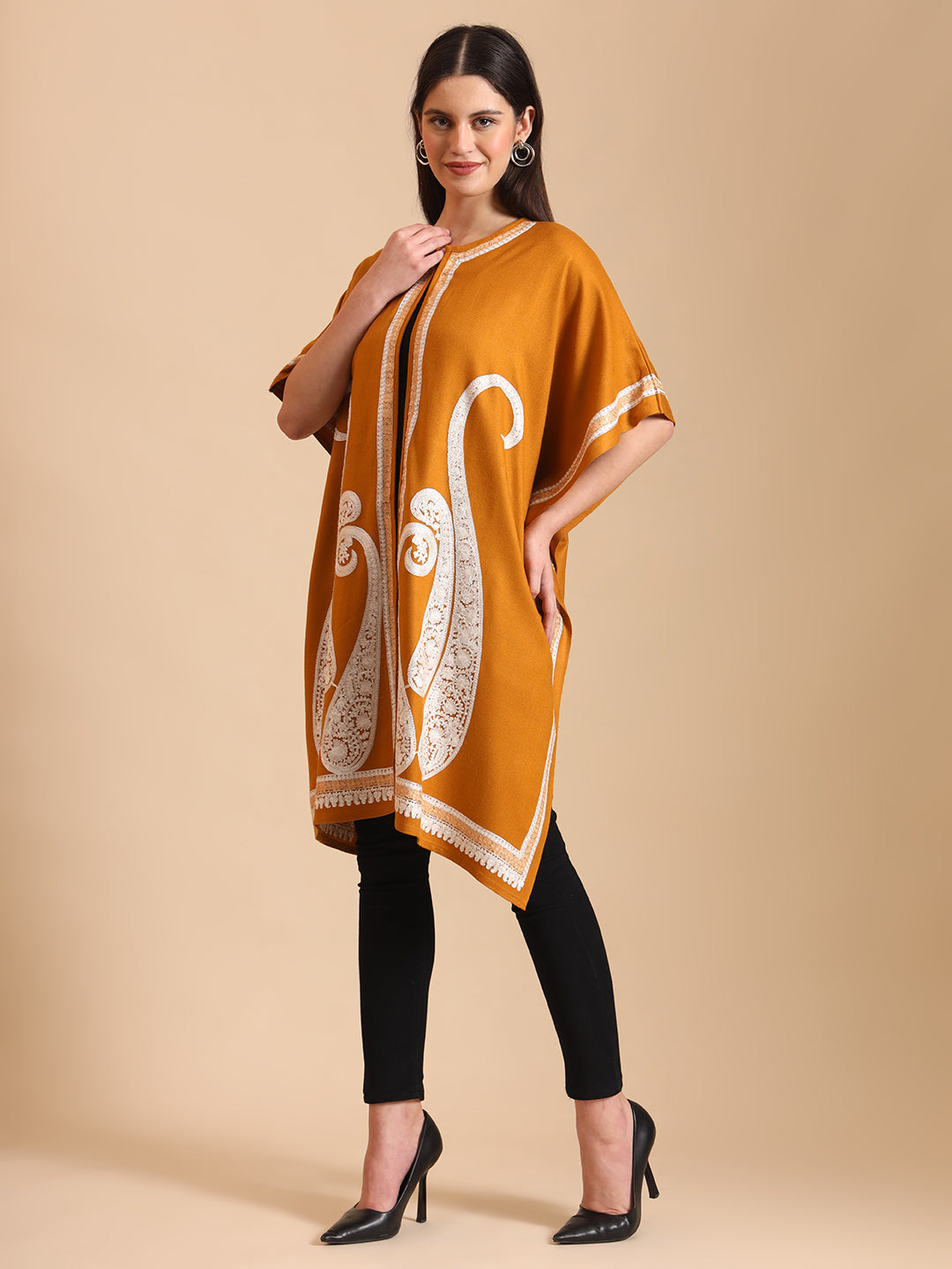Paisley Embroidery Mustard Pheran Shrug