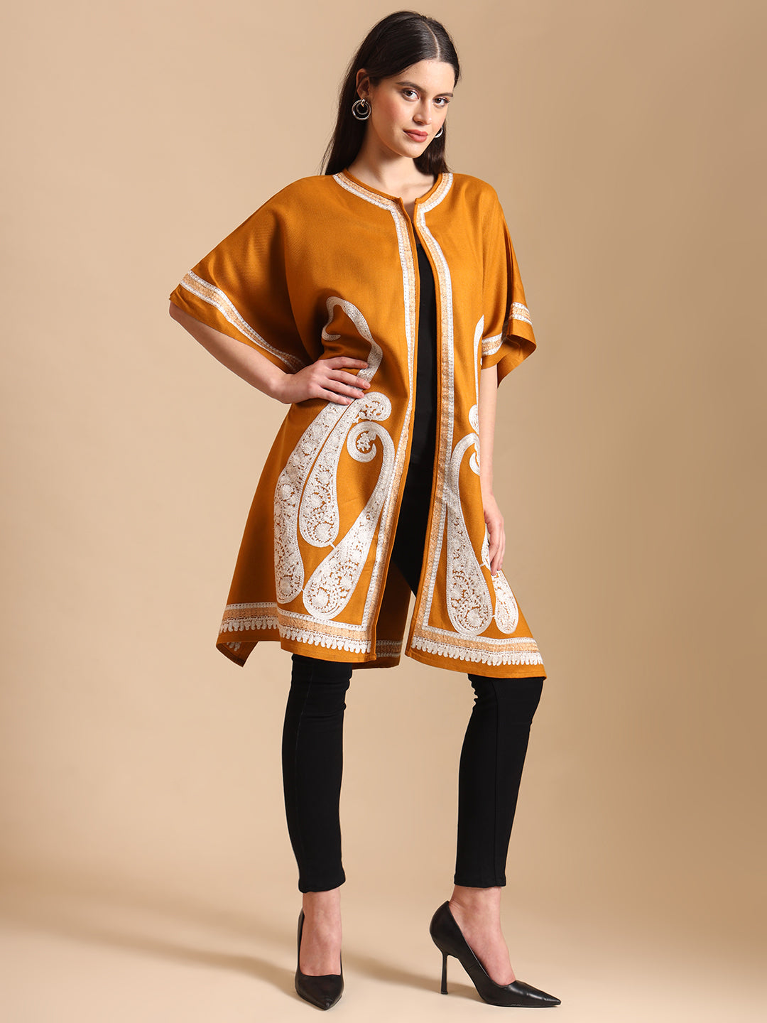 Paisley Embroidery Mustard Pheran Shrug