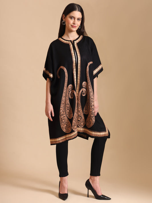 Paisley Embroidery Black and Brown Pheran Shrug