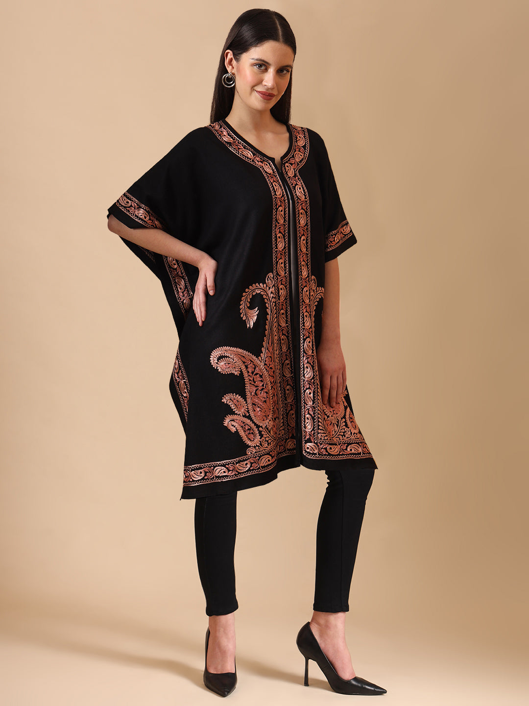 Kashmiri Embroidery Black Pheran Shrug