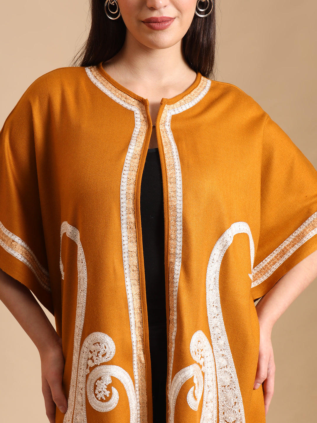 Paisley Embroidery Mustard Pheran Shrug