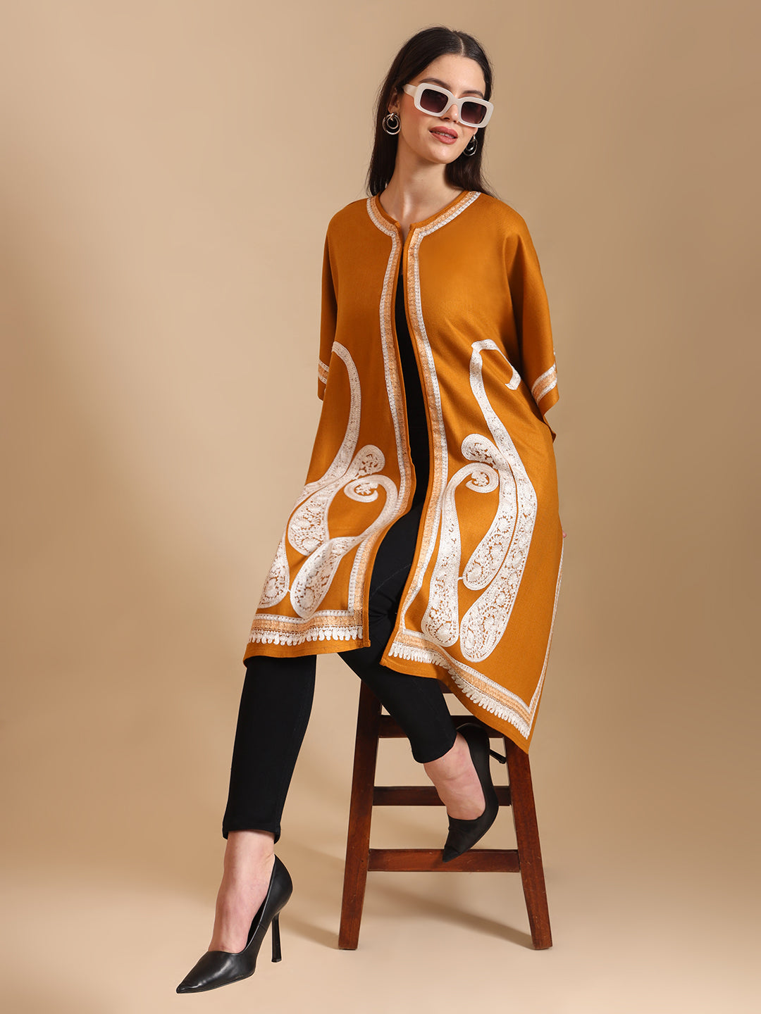 Paisley Embroidery Mustard Pheran Shrug