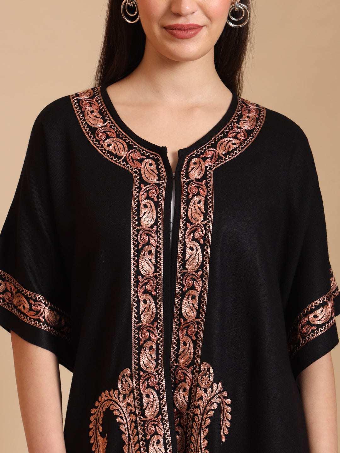 Kashmiri Embroidery Black Pheran Shrug