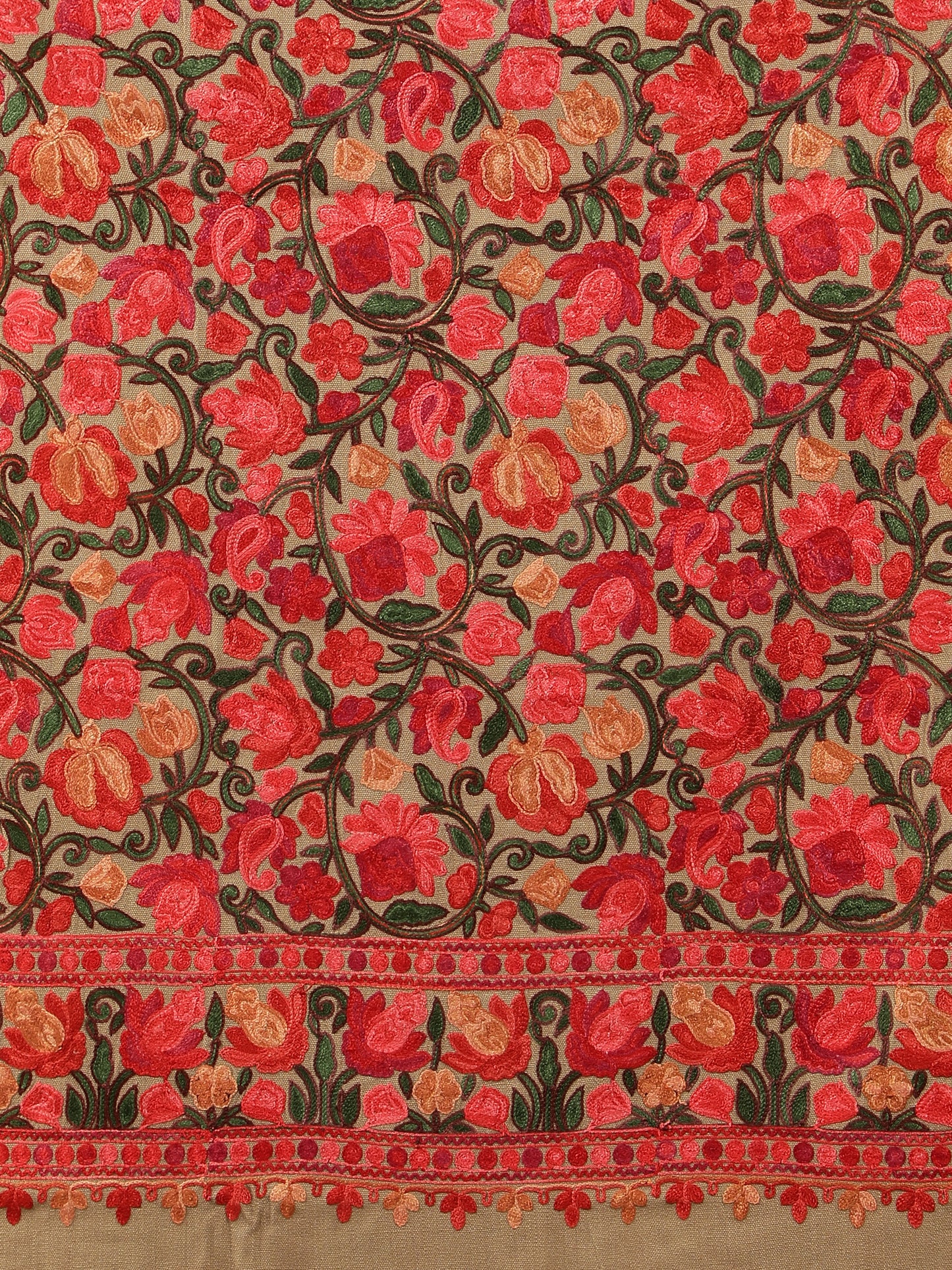 Kashmiri Aari Embroidery Woollen Stole | Brown