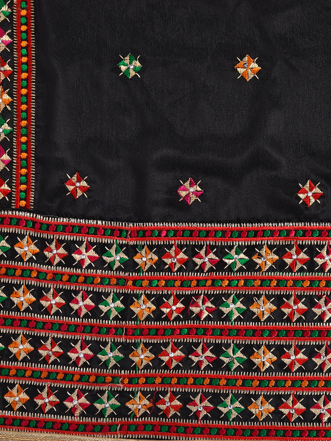 Punjabi Phulkari Embroidered Dupatta | Black