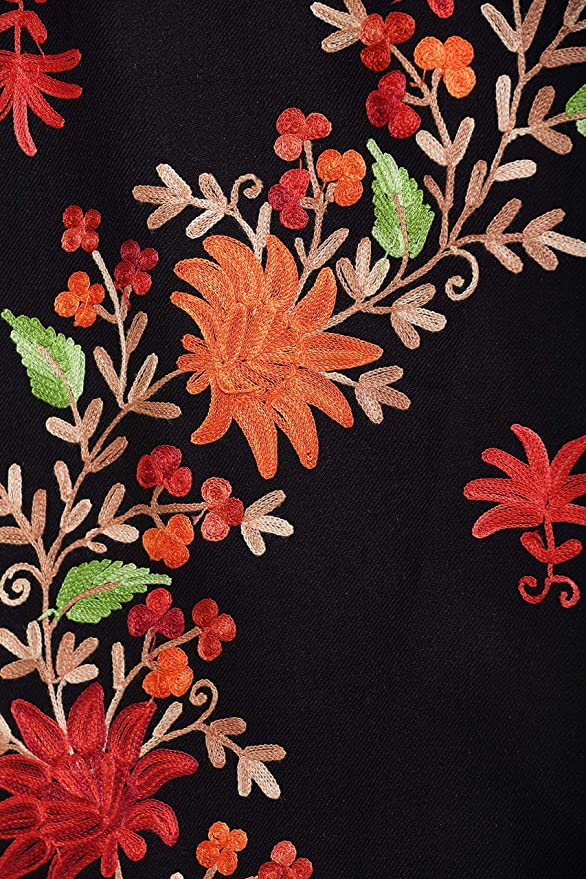 Women Kashmiri Aari Embroidery Woollen Stole | Black - Zamour