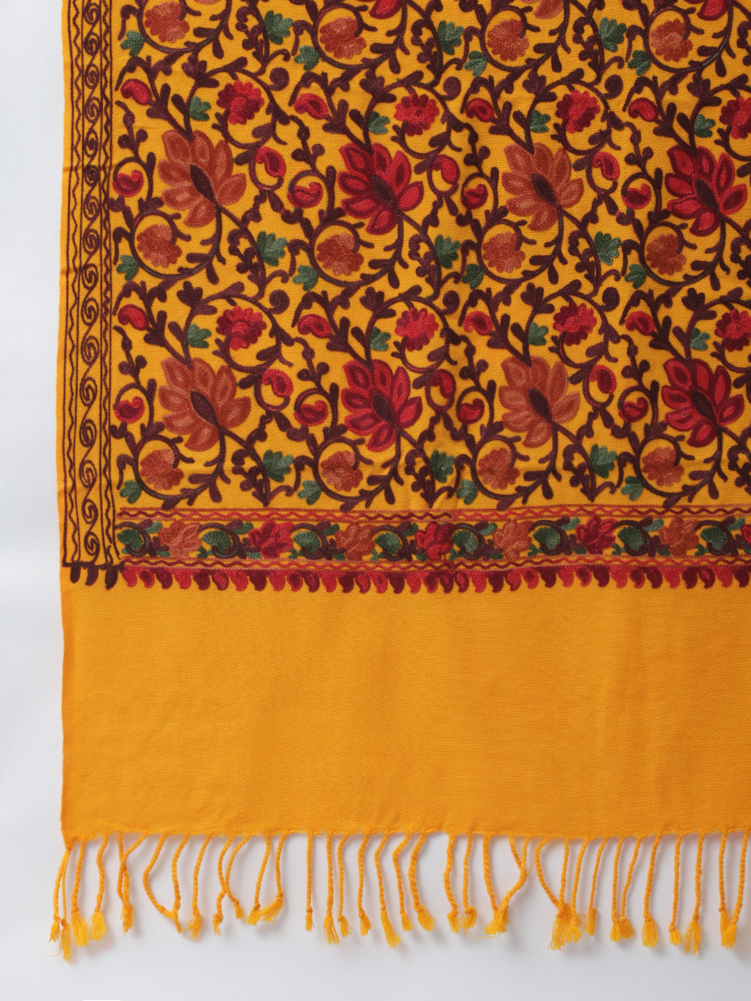Kashmiri Aari Embroidery Woollen Stole | Yellow