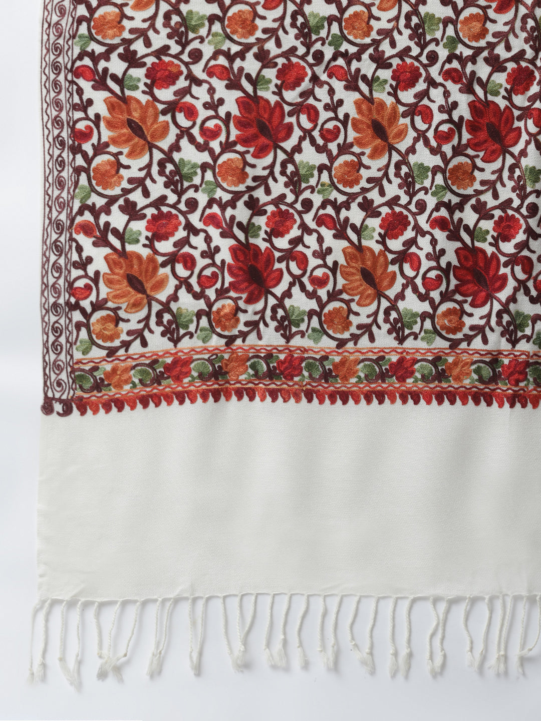Kashmiri Aari Embroidery Woollen Stole | White