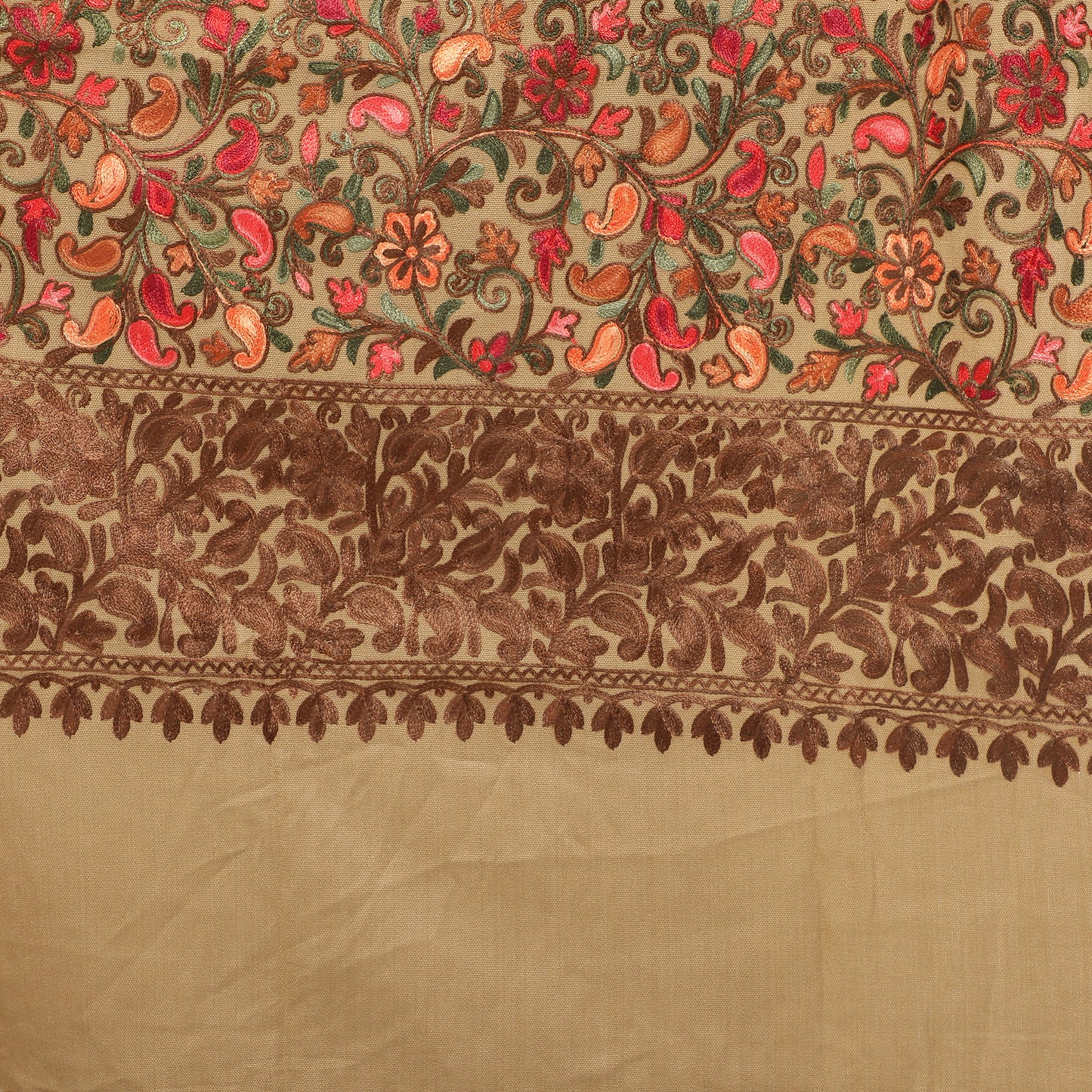 Kashmiri Aari Embroidery Woollen Stole | Brown