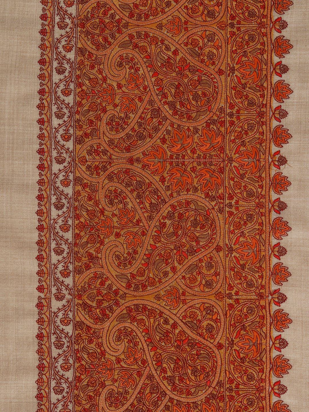 Fine Embroidery Paper Mache Daur Kashmiri Wool Shawl | Beige - Zamour
