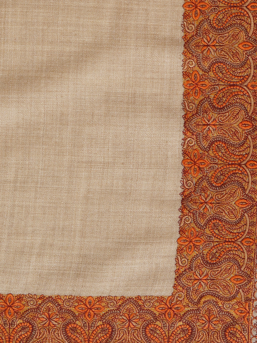 Fine Embroidery Paper Mache Daur Kashmiri Wool Shawl | Beige - Zamour