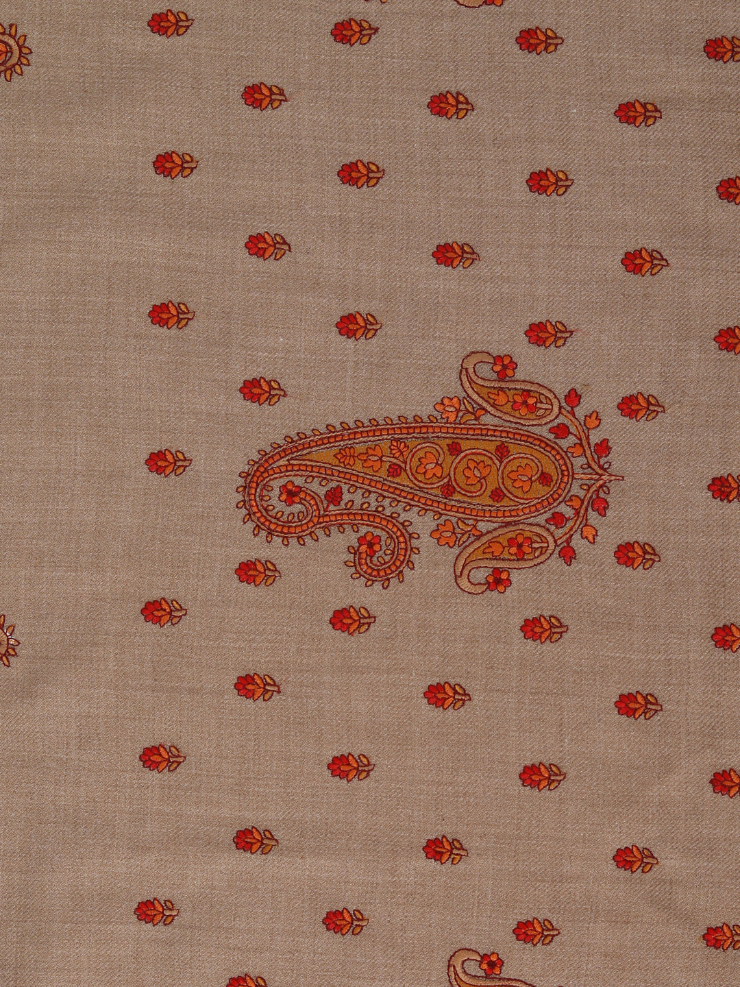 Fine Embroidery Paper Mache Kashmiri Wool Shawl | Beige - Zamour